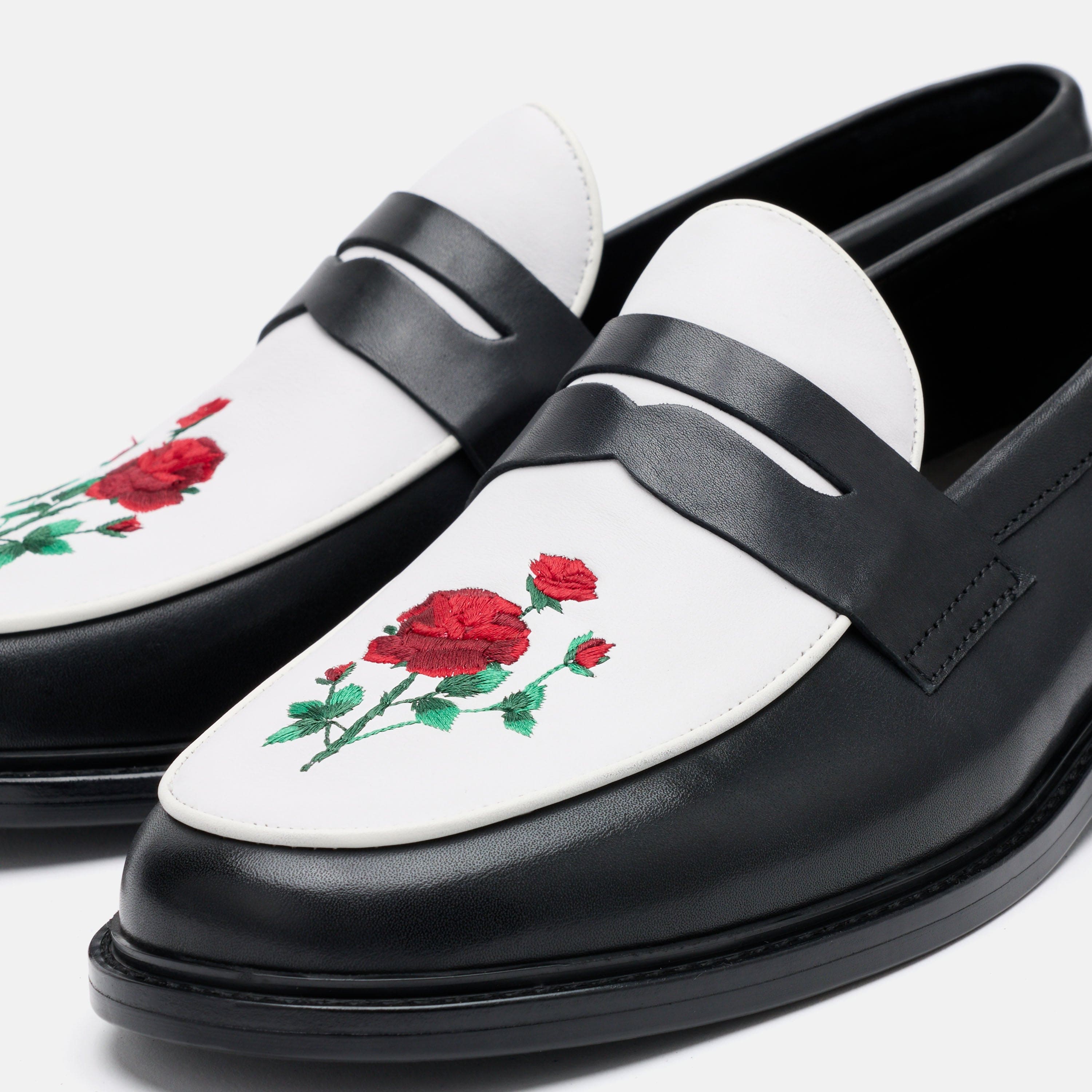 Calum Red Rose Leather Penny Loafers
