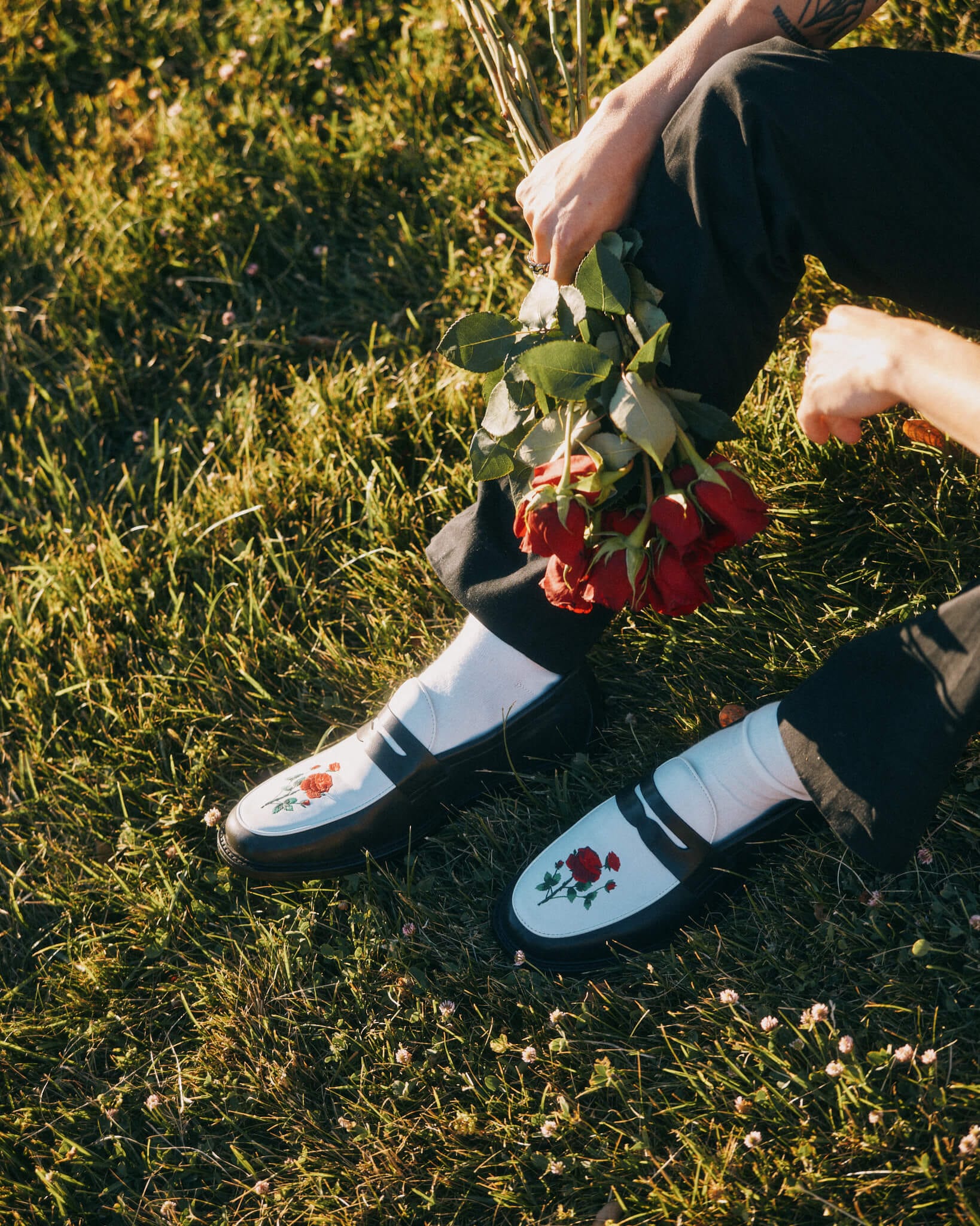 Calum Red Rose Leather Penny Loafers