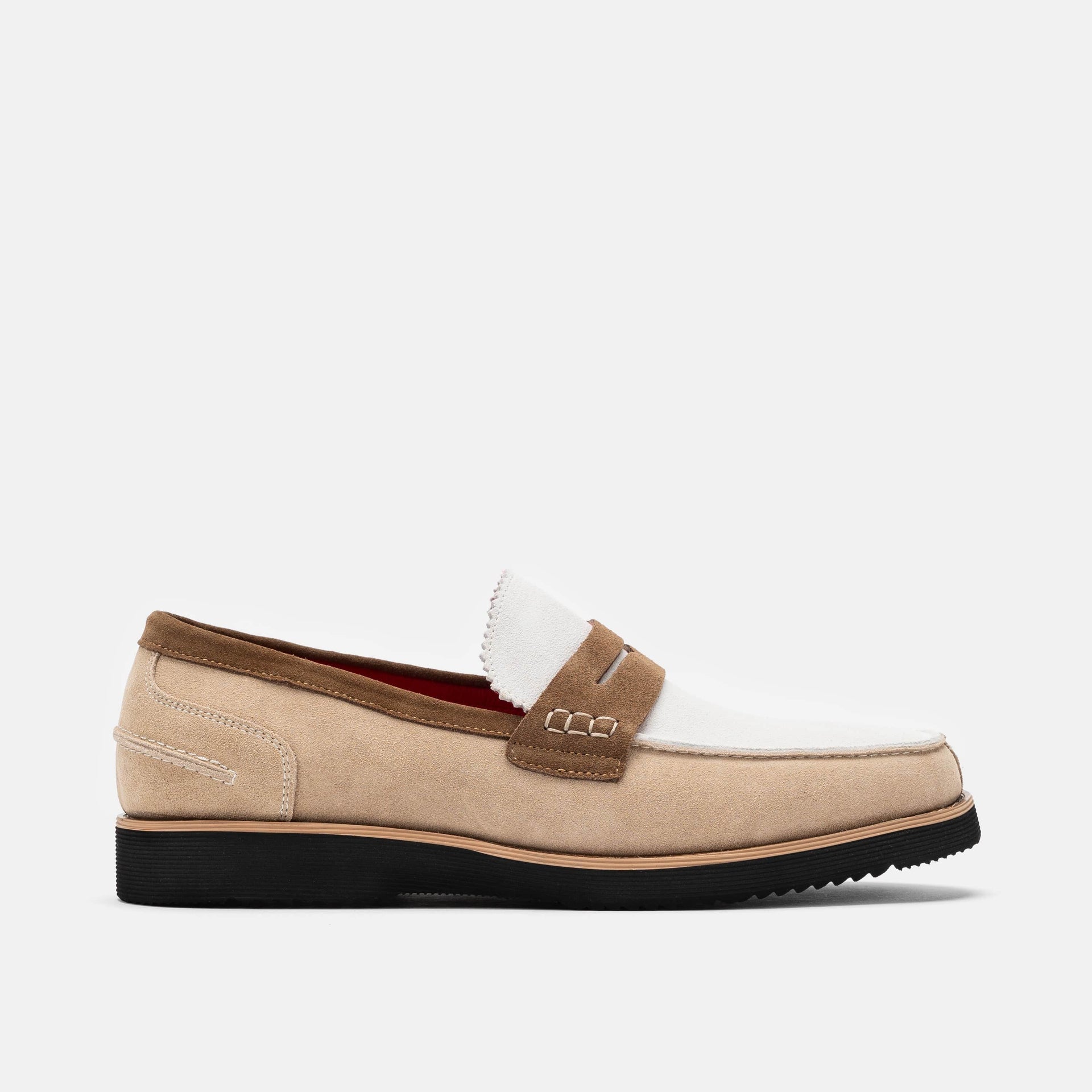 Abe Camel White Suede Penny Loafers