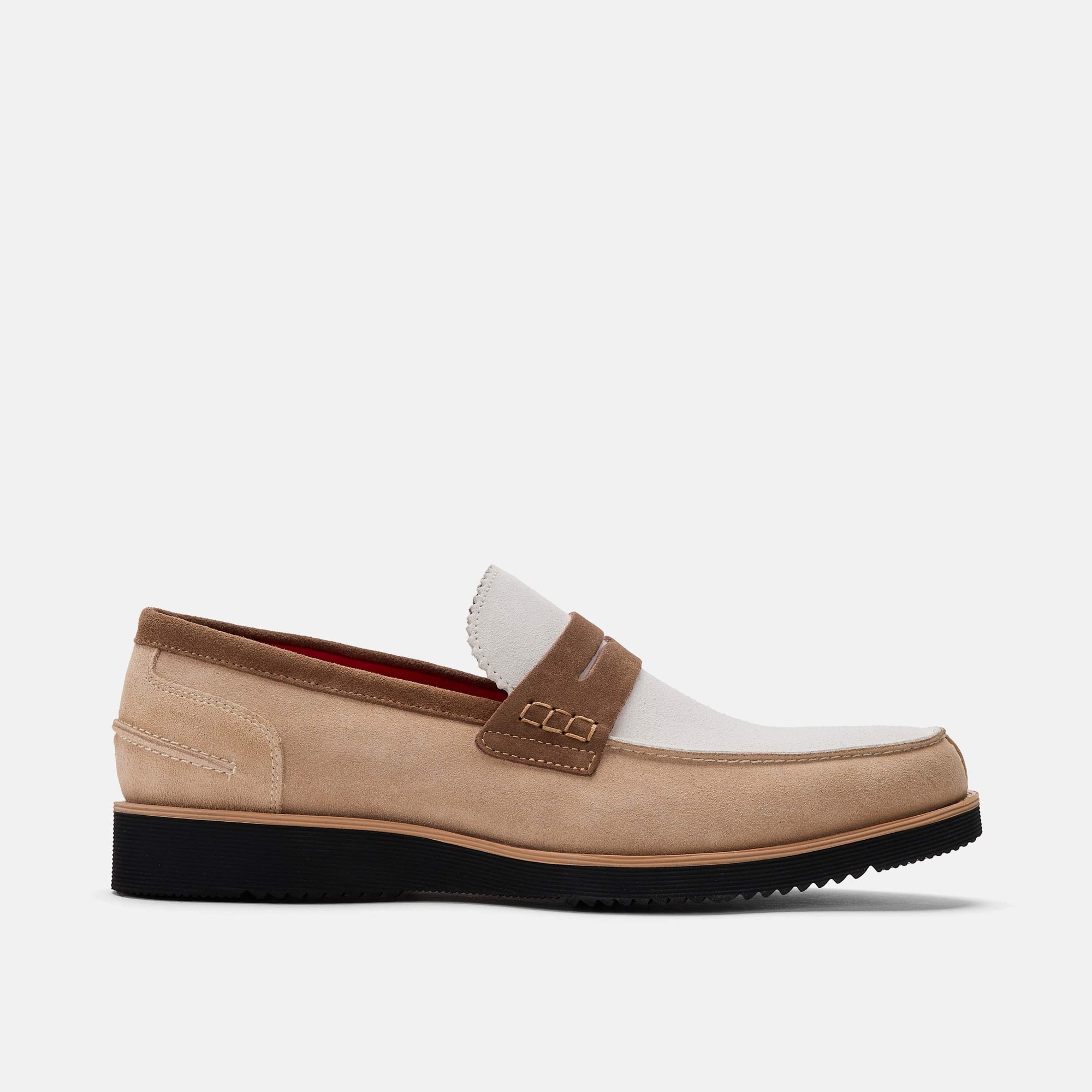 Abe Camel/White Suede Penny Loafers