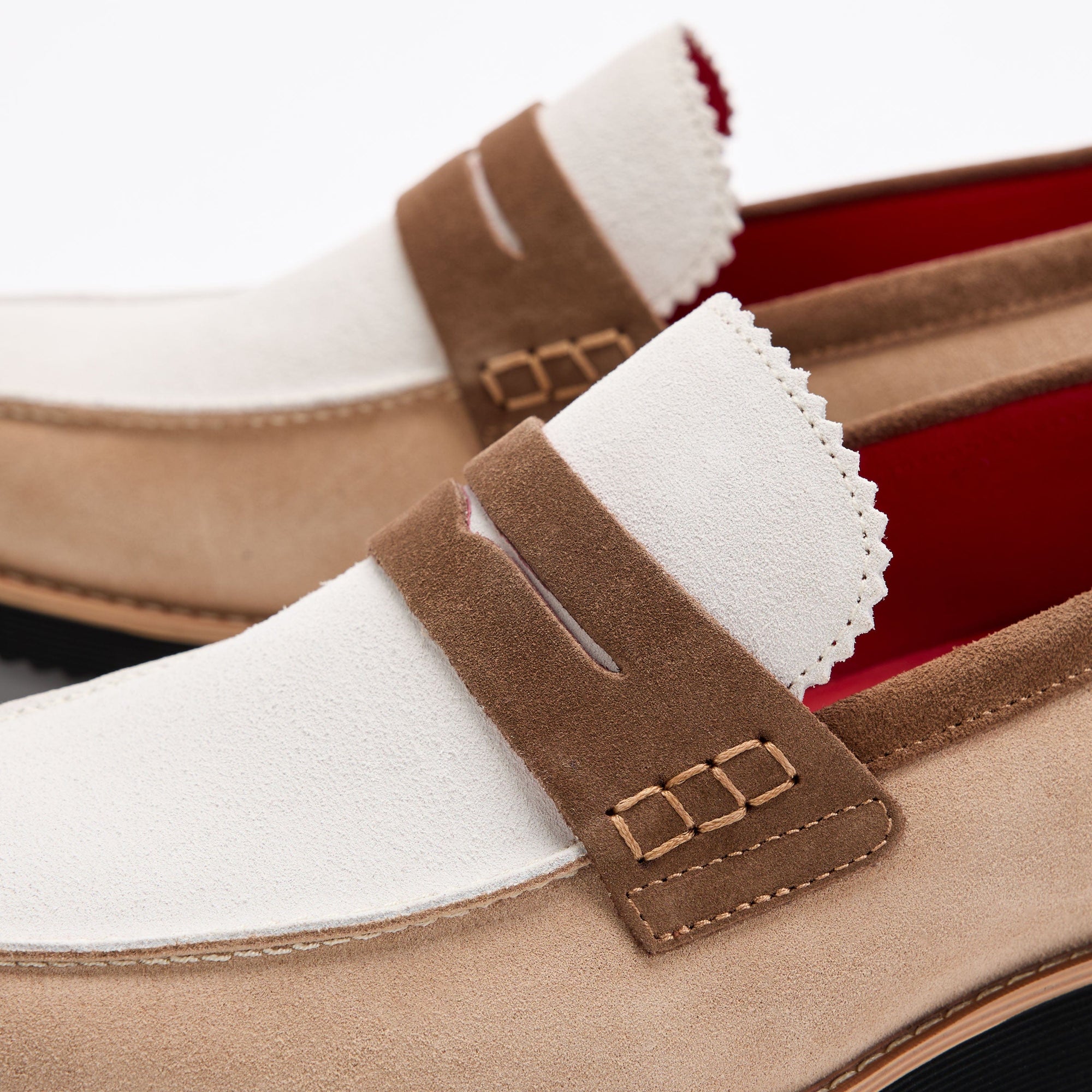 Abe Camel/White Suede Penny Loafers