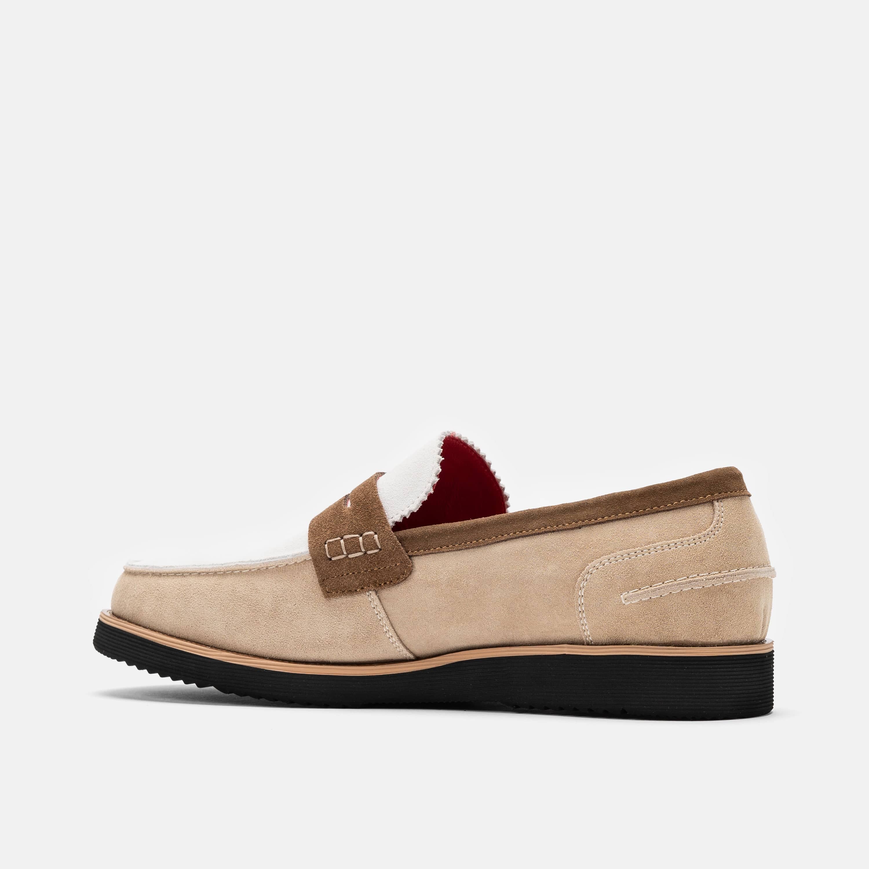 Abe Camel/White Suede Penny Loafers