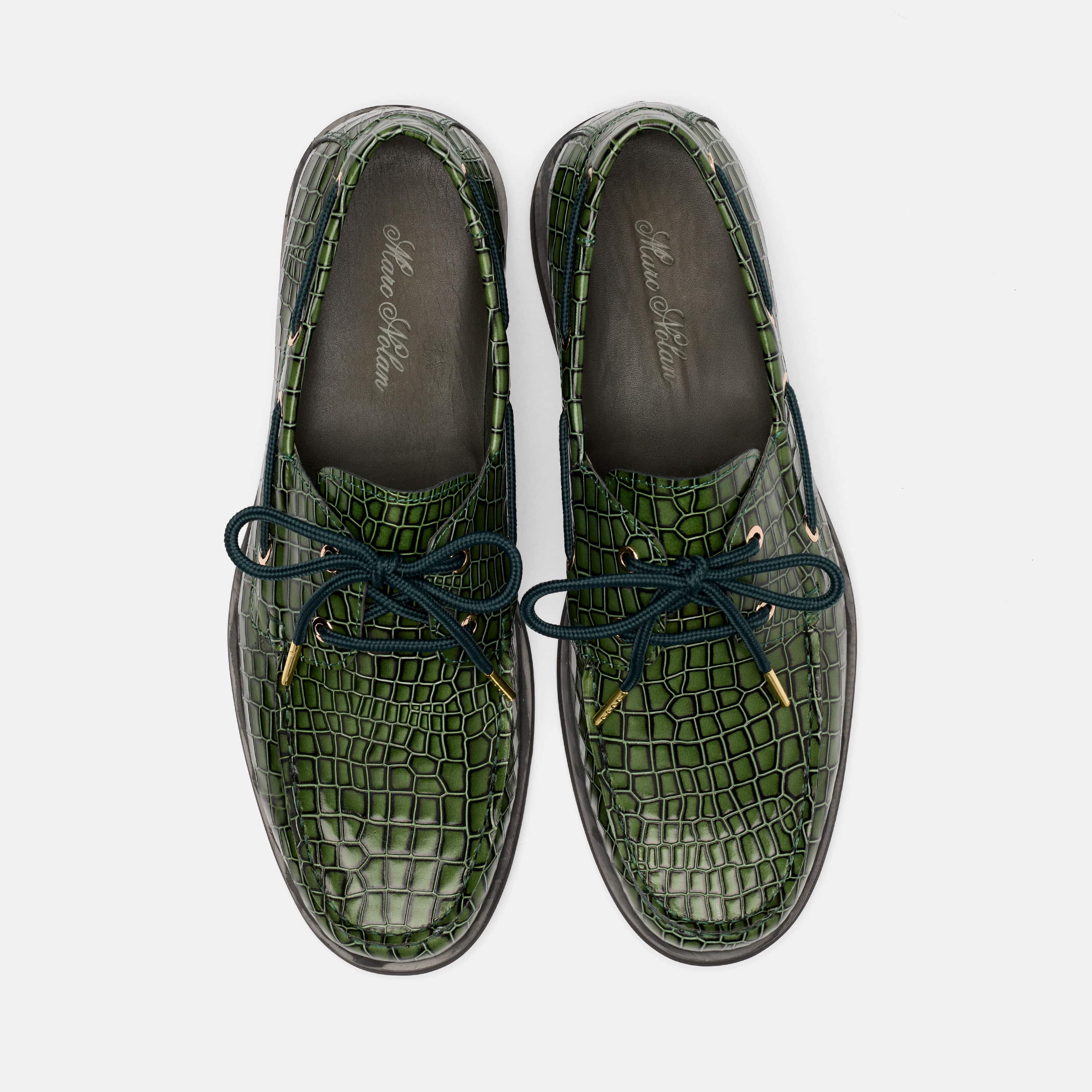 Capri Green Croc Leather Boat Shoes