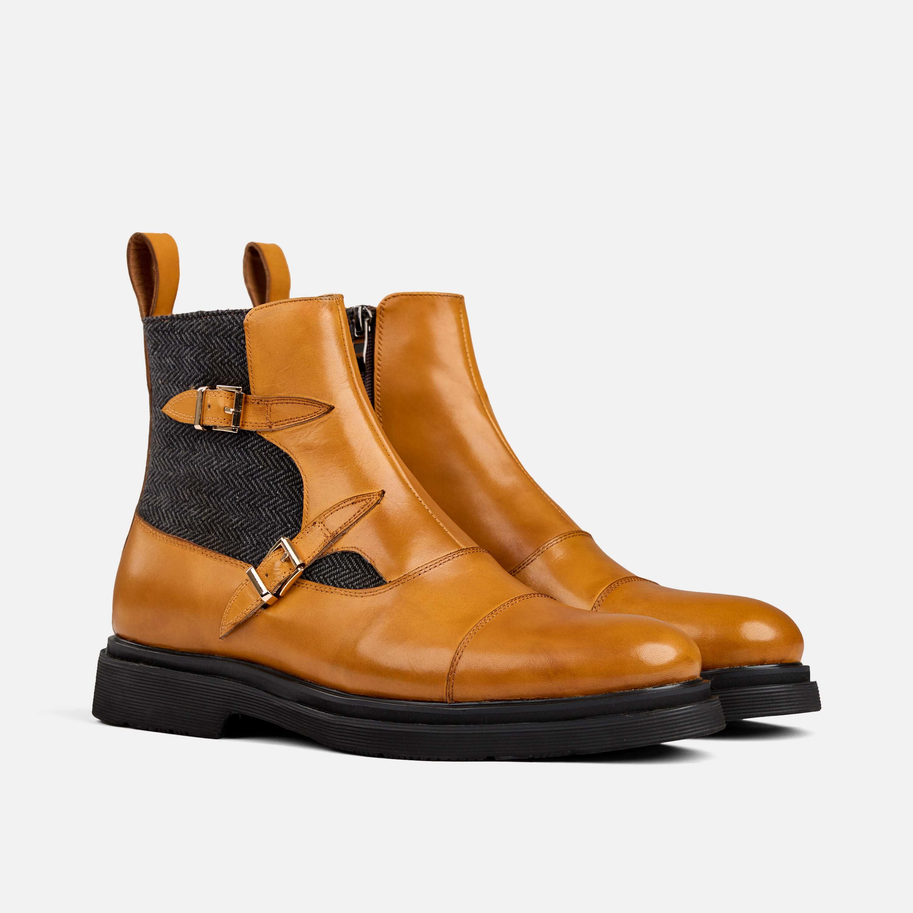 Grant Caramel/Charcoal Buckle Boots