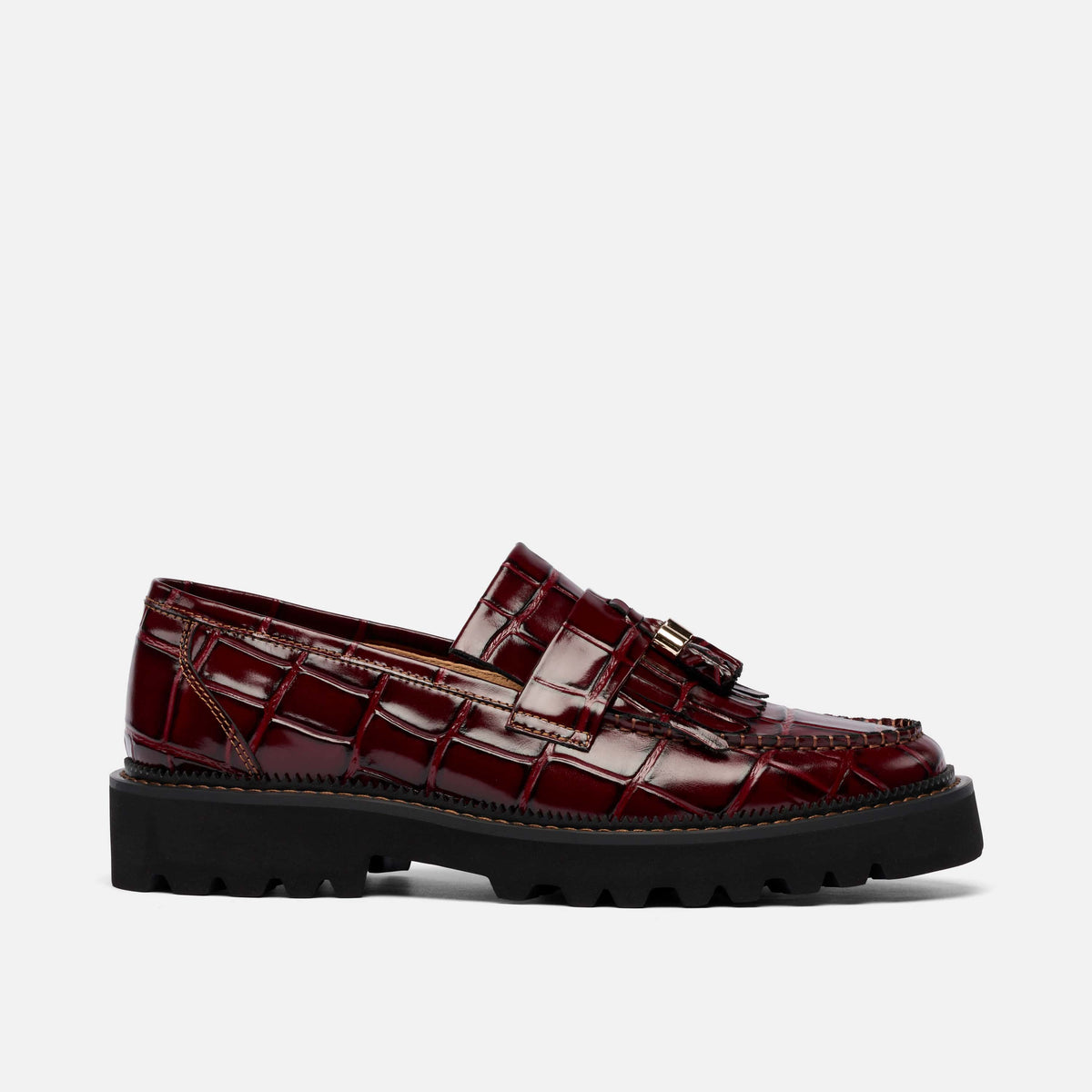 The Carlton Burgundy Croc Leather Lug Tassel Loafer
