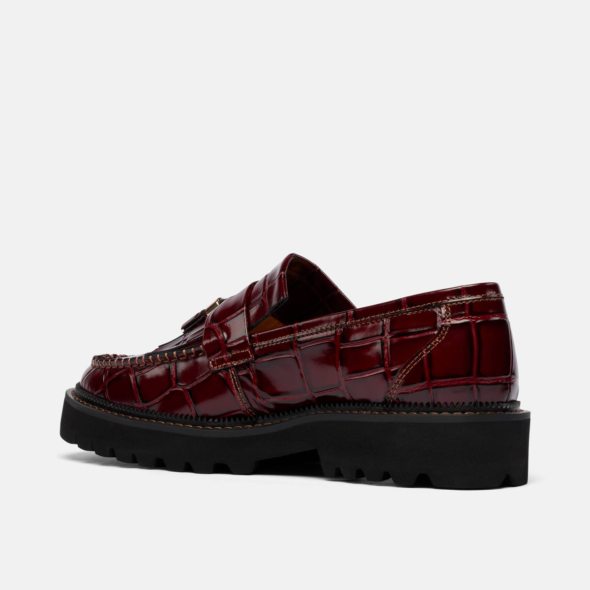The Carlton Burgundy Croc Leather Lug Tassel Loafer