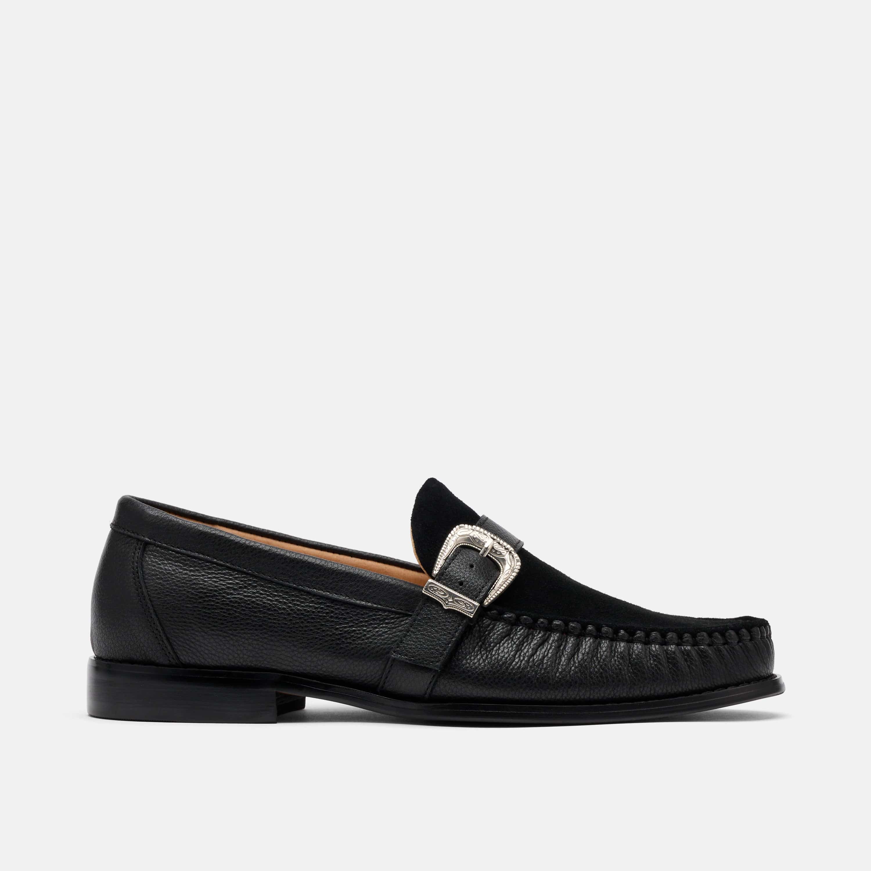 Cato Black Leather Buckle Loafers