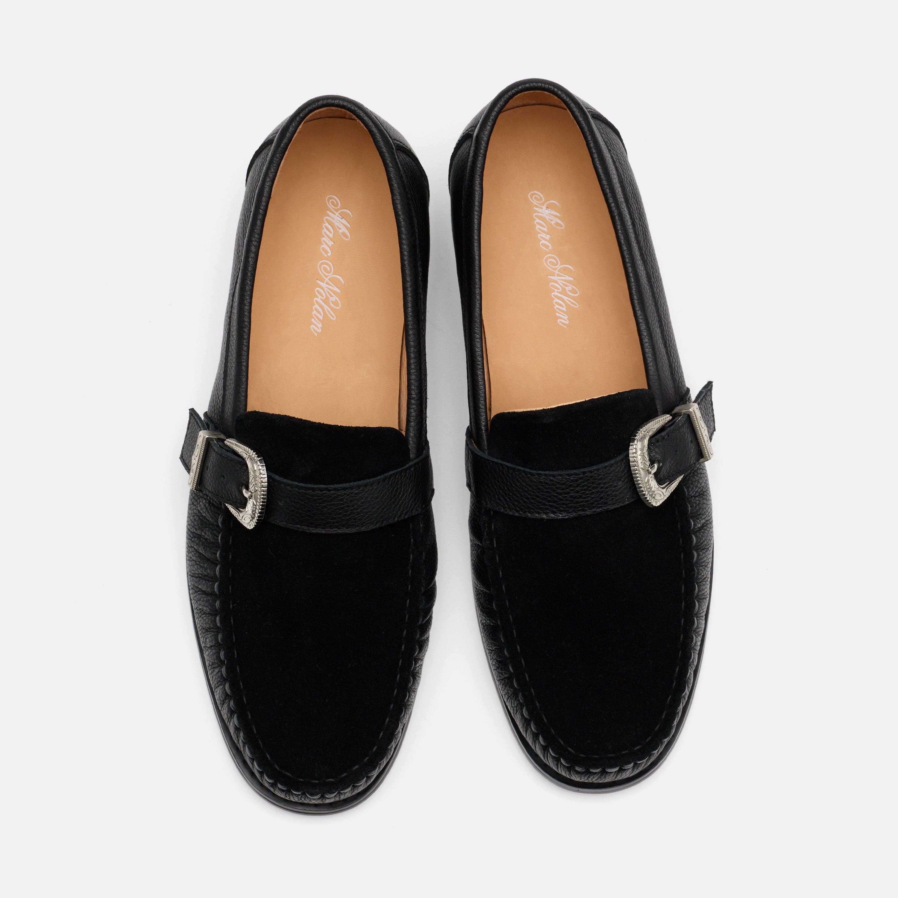 Cato Black Leather Buckle Loafers