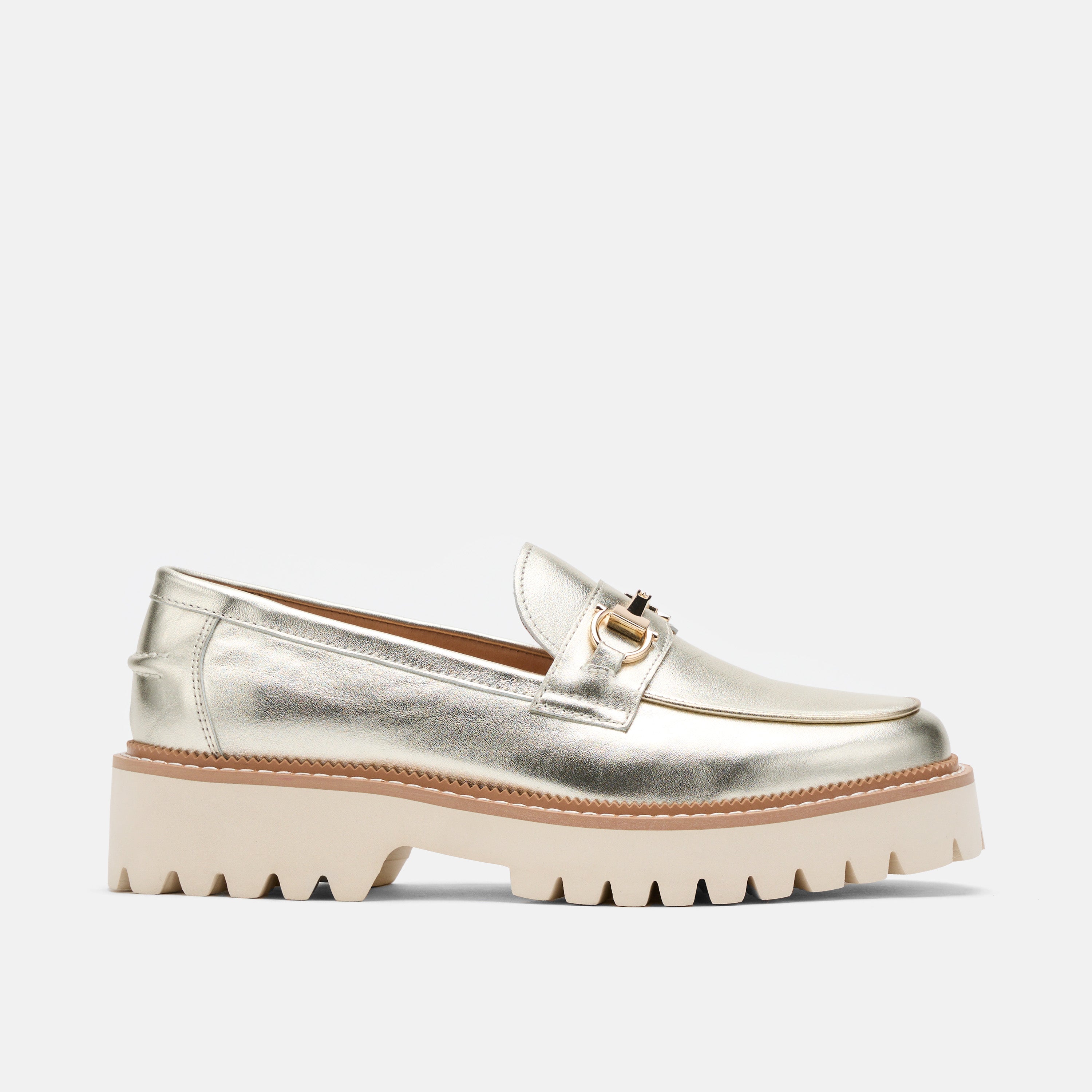 Ms. Boulevard Champagne Silver Leather Bit Loafers