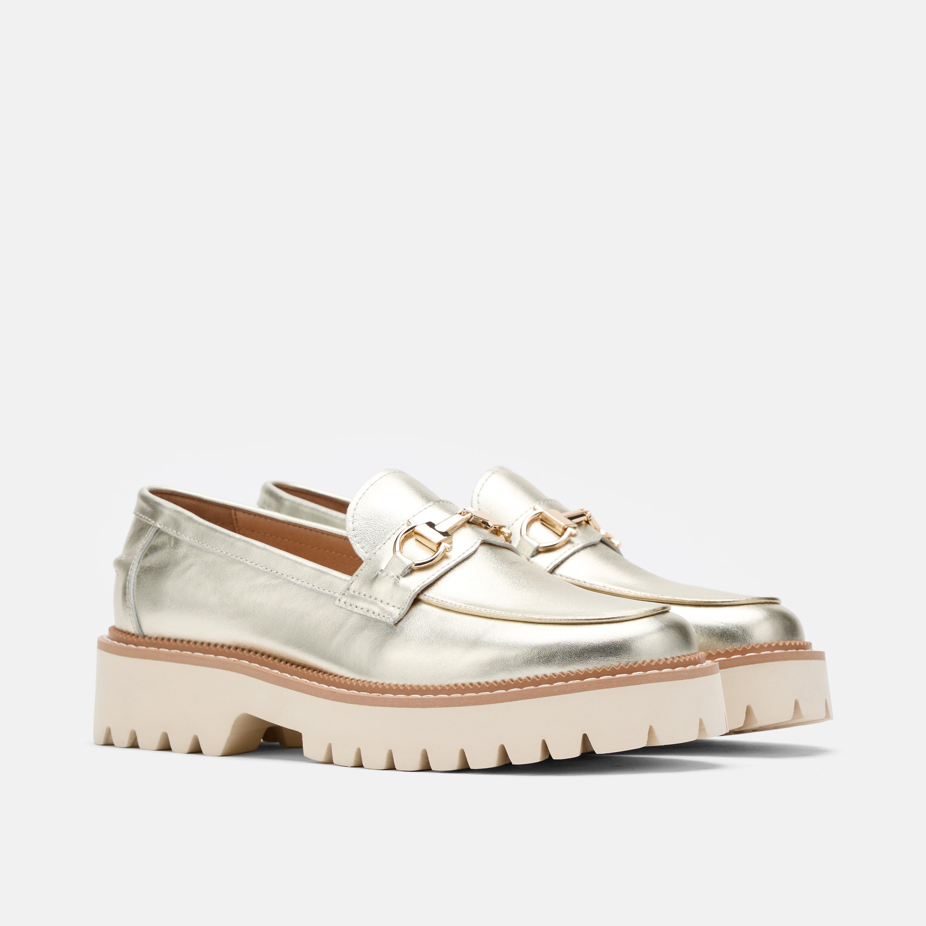 Ms. Boulevard Champagne Silver Leather Bit Loafers