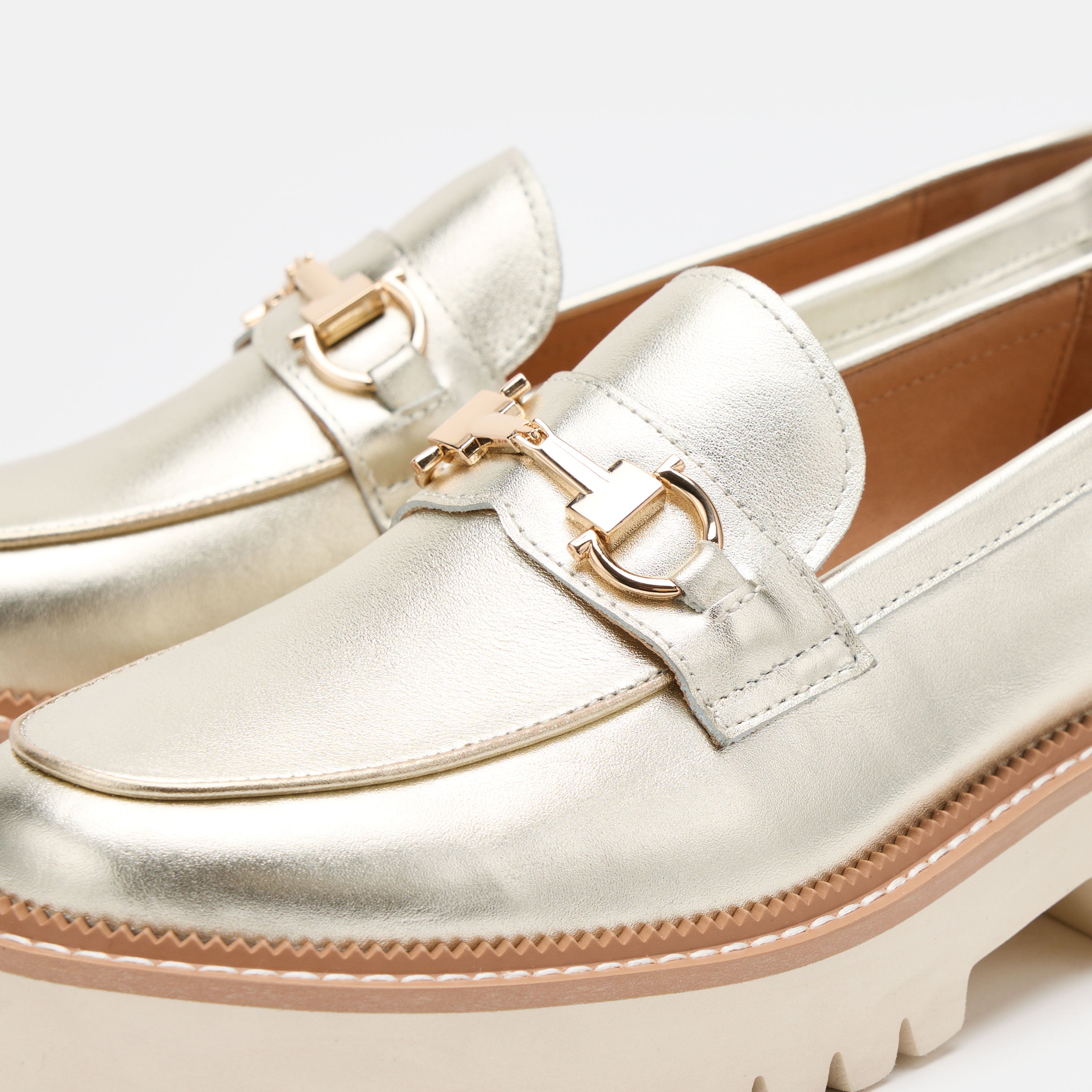 Ms. Boulevard Champagne Silver Leather Bit Loafers