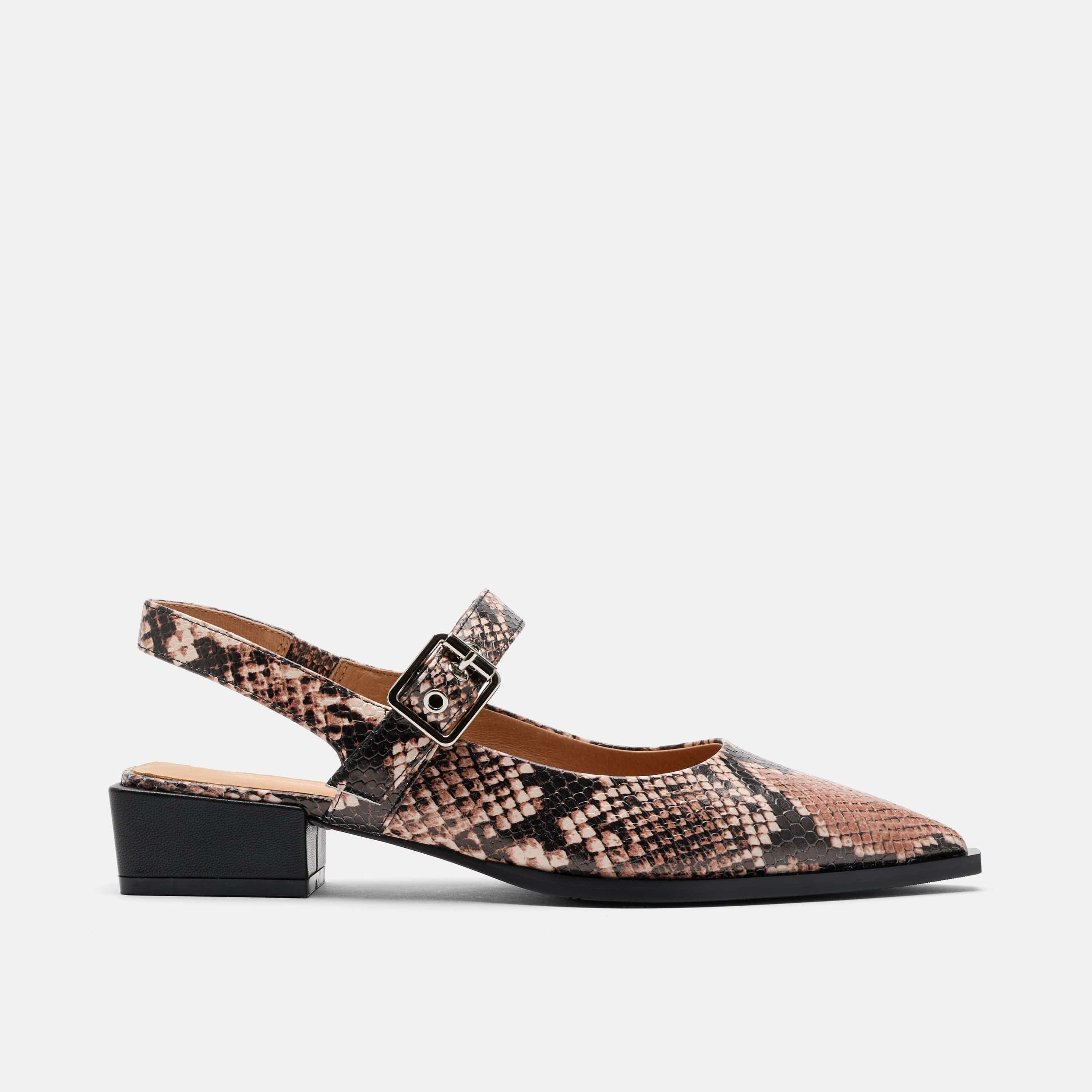 Chelsea Brown Snake Leather Slingback Block Heels