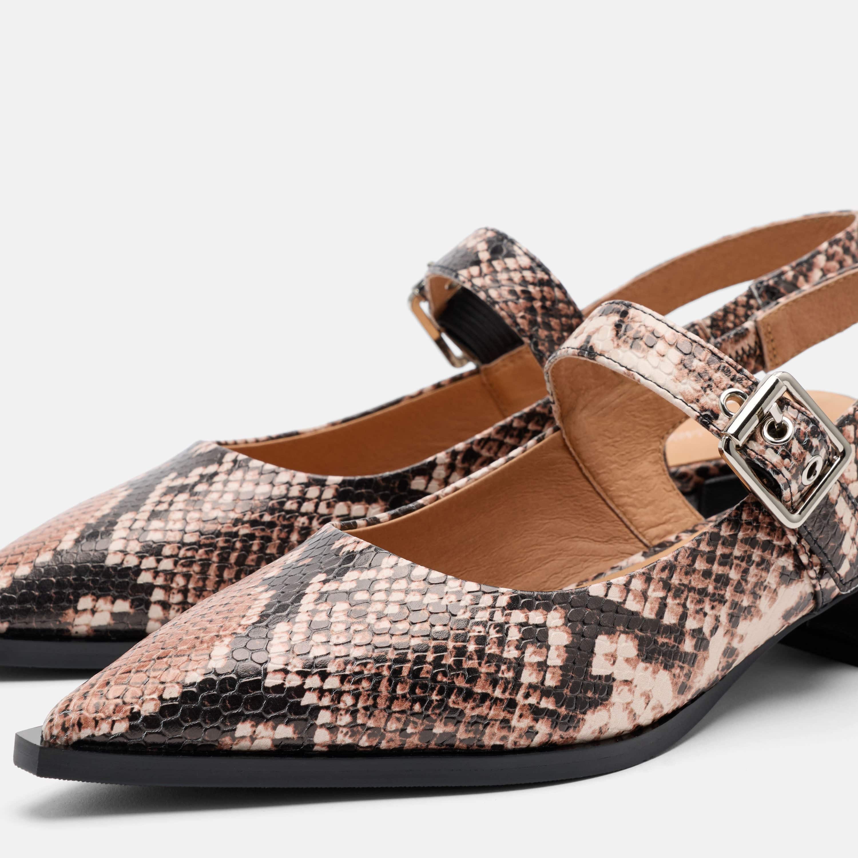 Chelsea Brown Snake Leather Slingback Block Heels