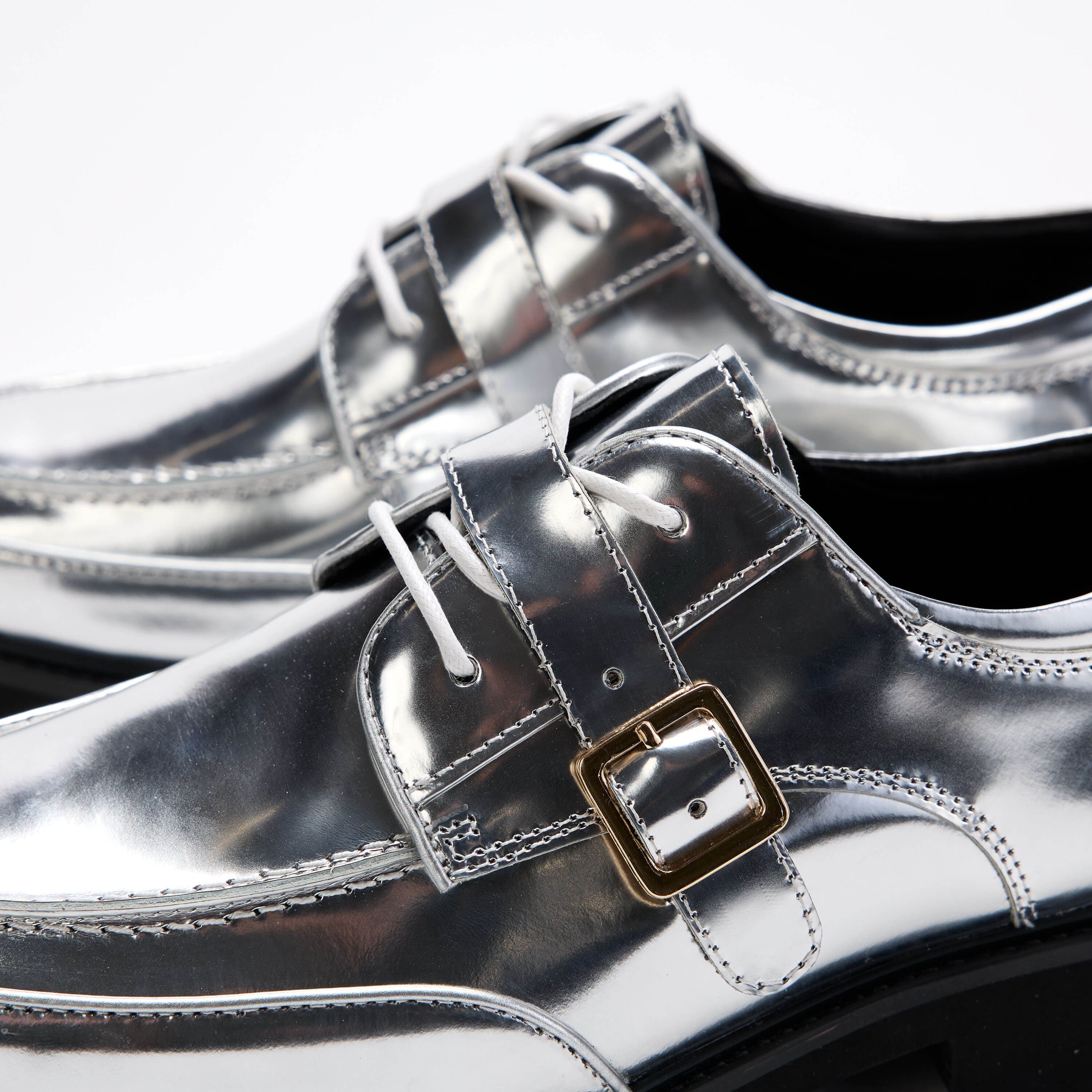 Womens Chrome Patent Leather Lug Dress Shoes