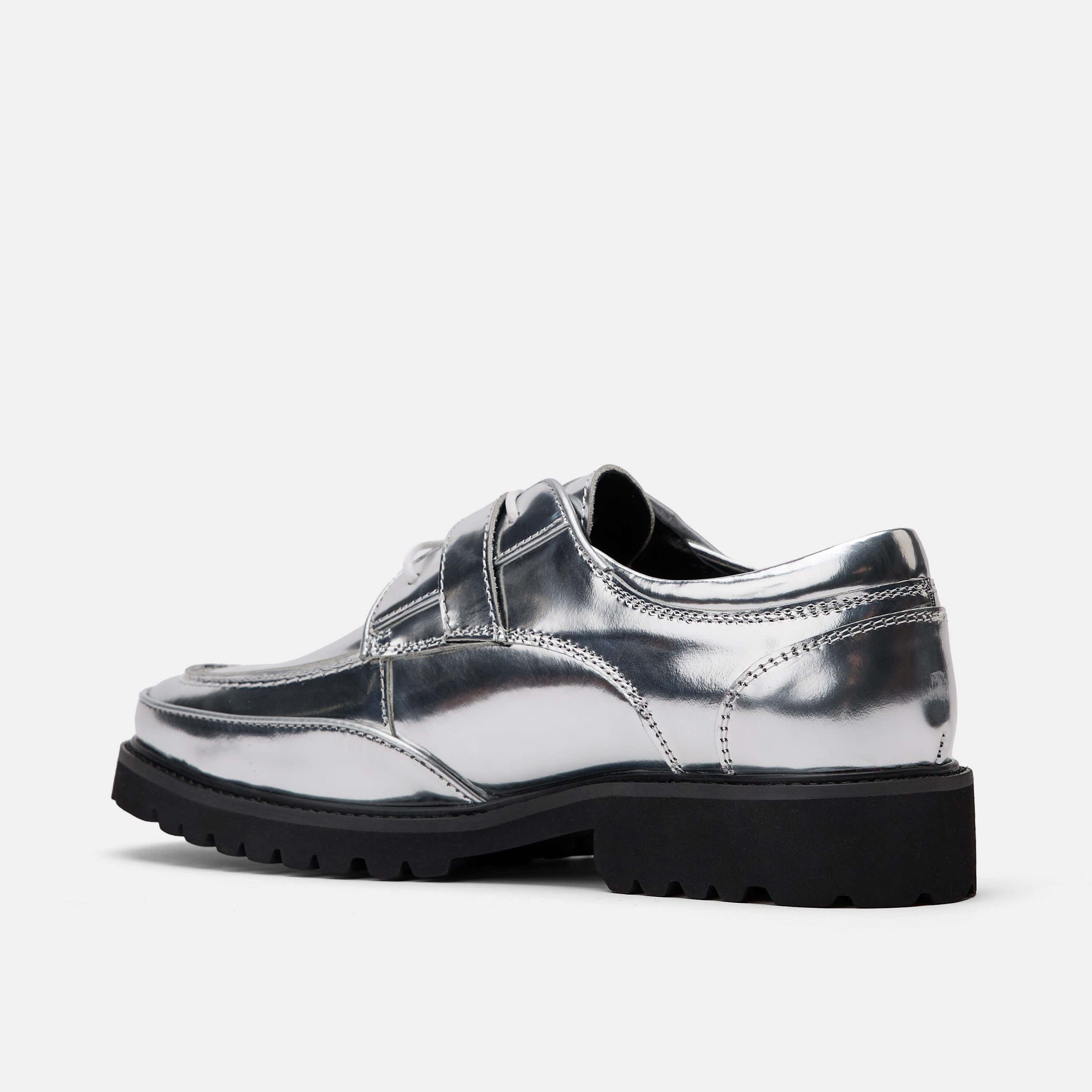 Womens Chrome Patent Leather Lug Dress Shoes