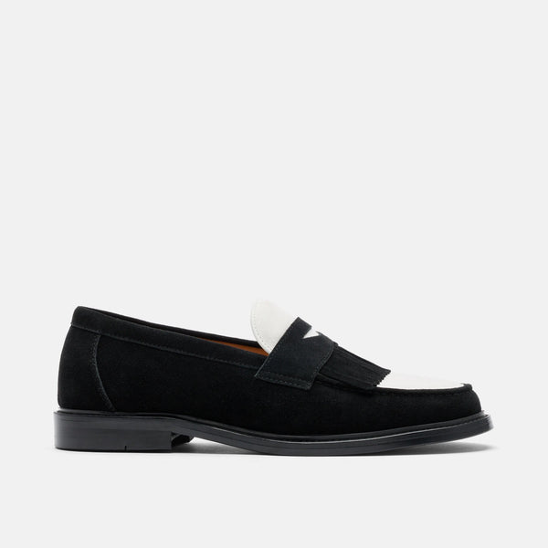 Girotti Black Suede Penny Loafers White Contrast Stitching Wedge Sole Mens EU 43 Girotti | Shoes | C Auth Girotti Brownblack 2tone Leather  main image 4