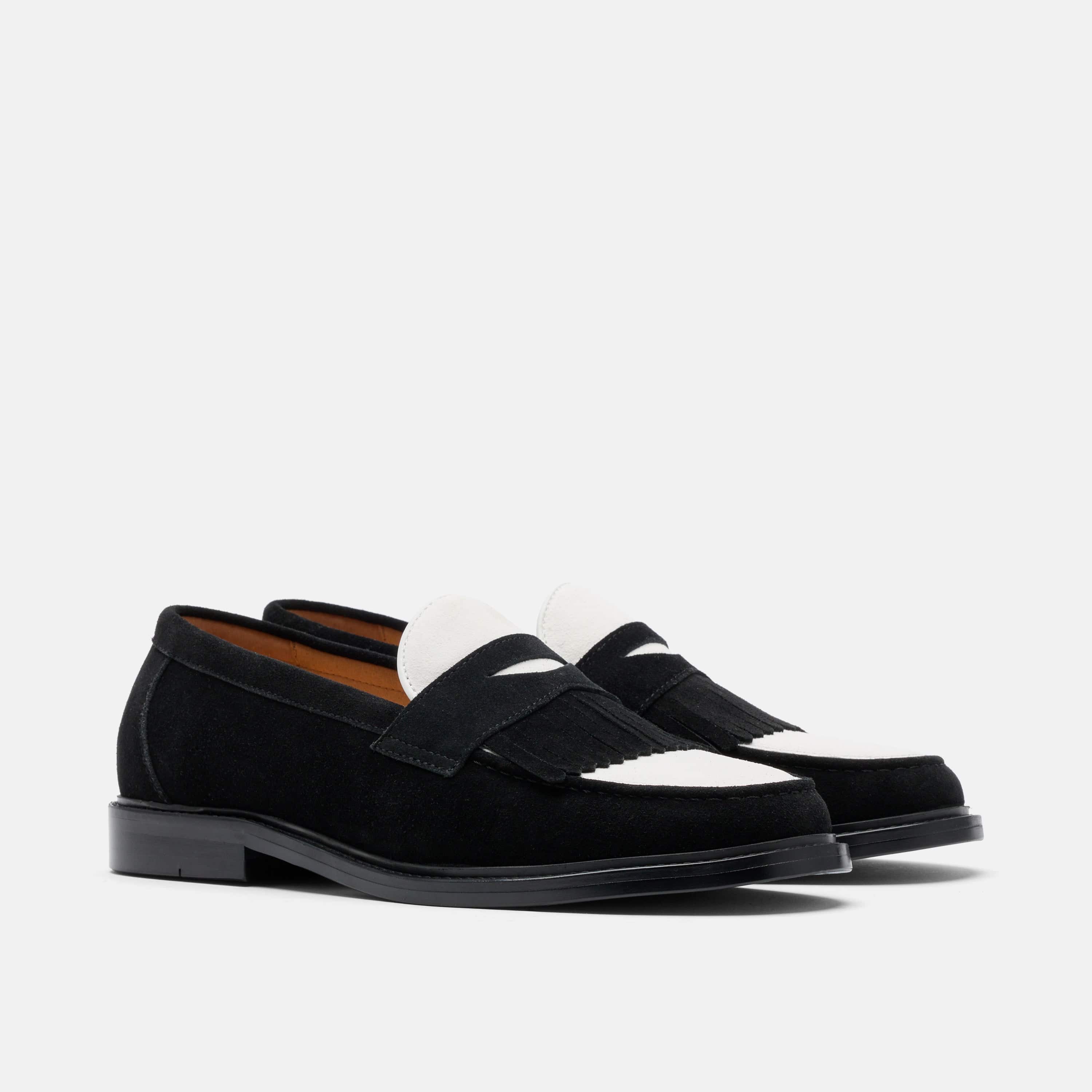 Clint Black/White Suede Kiltie Loafers