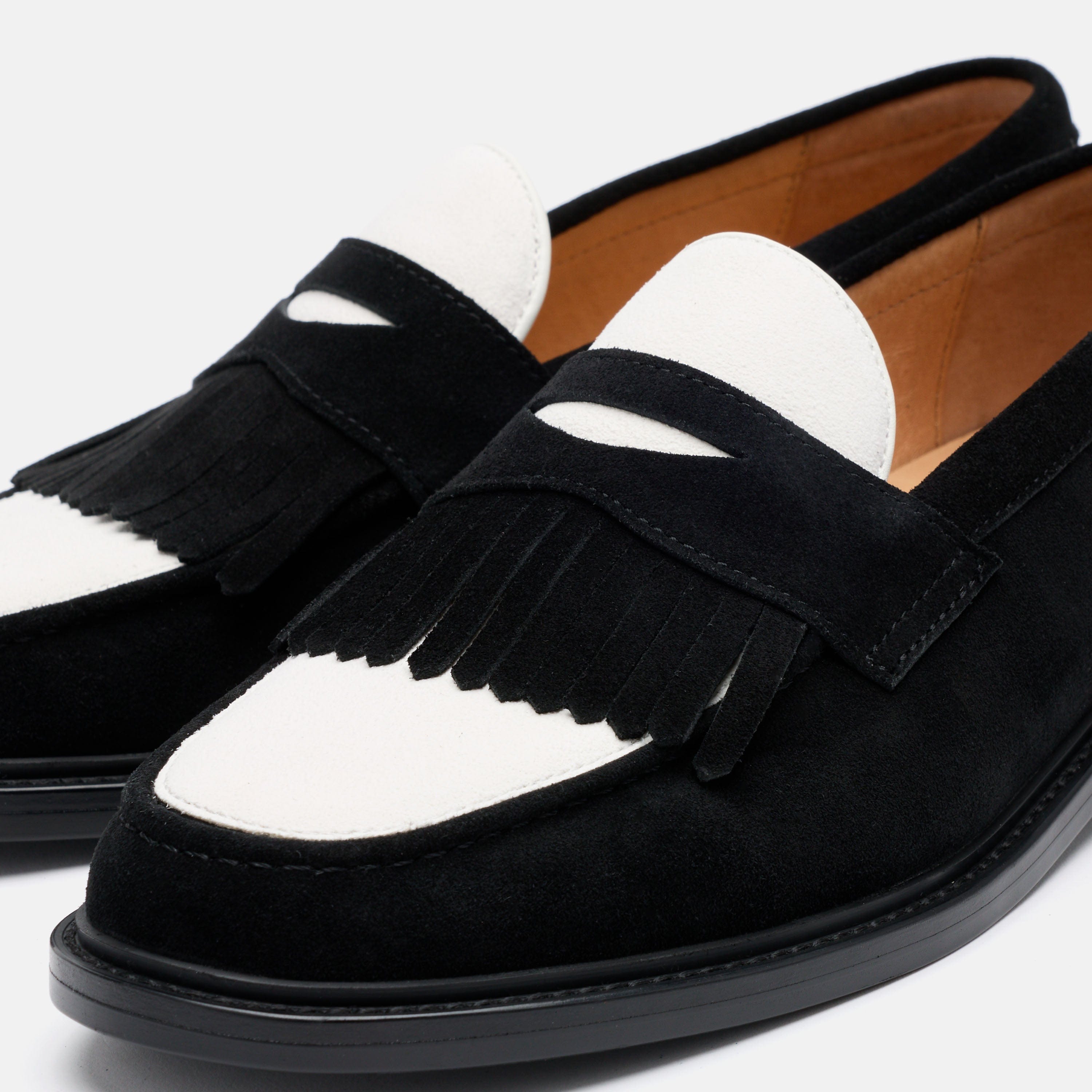 Clint Black/White Suede Tassel Loafers