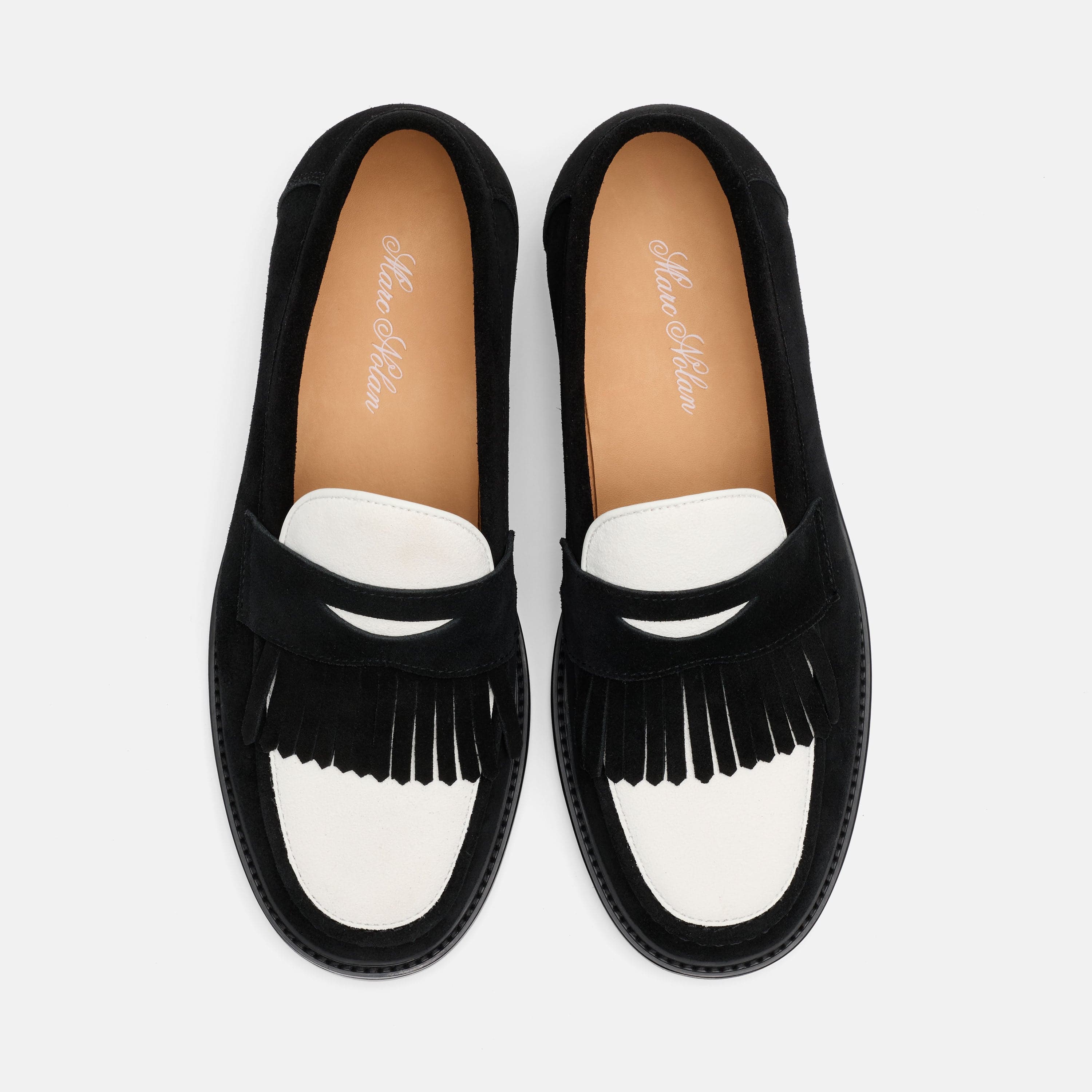 Clint Black/White Suede Kiltie Loafers