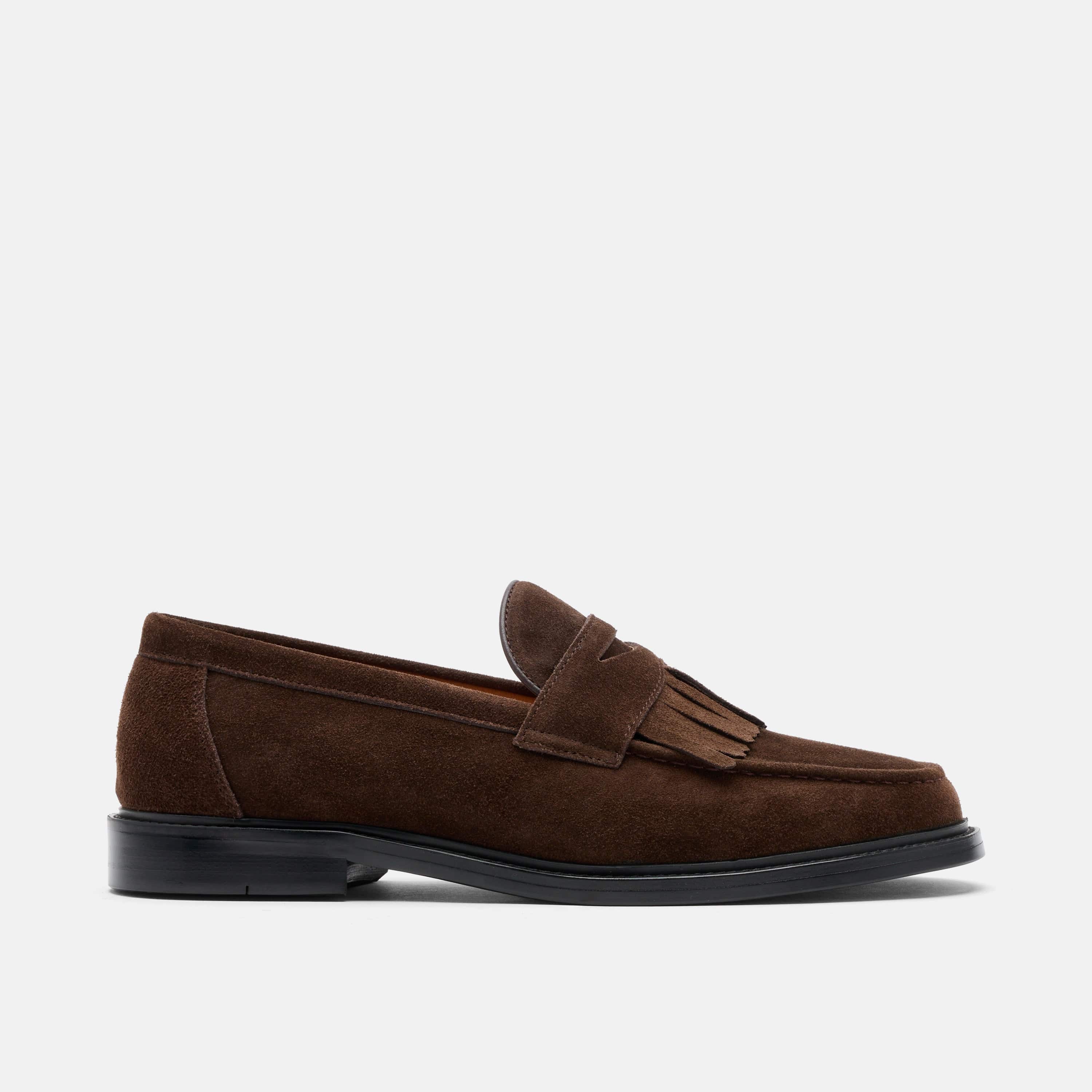 Clint Chocolate Suede Kiltie Loafers