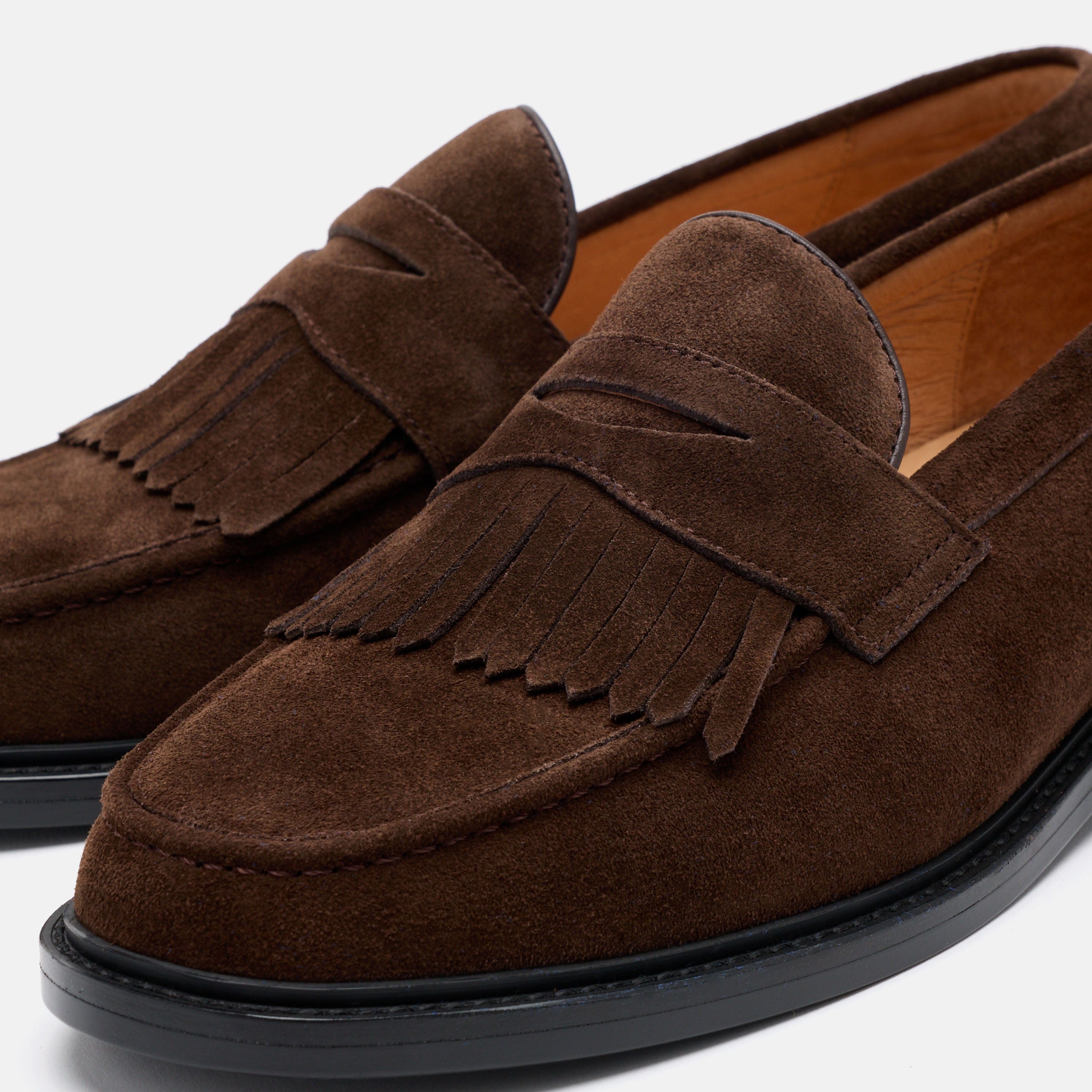 Clint Chocolate Suede Kiltie Loafers