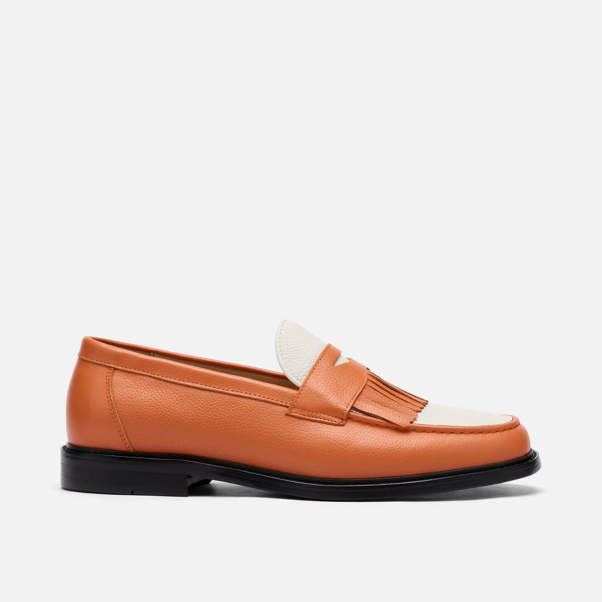 Clint Orange White Leather Kiltie Loafers