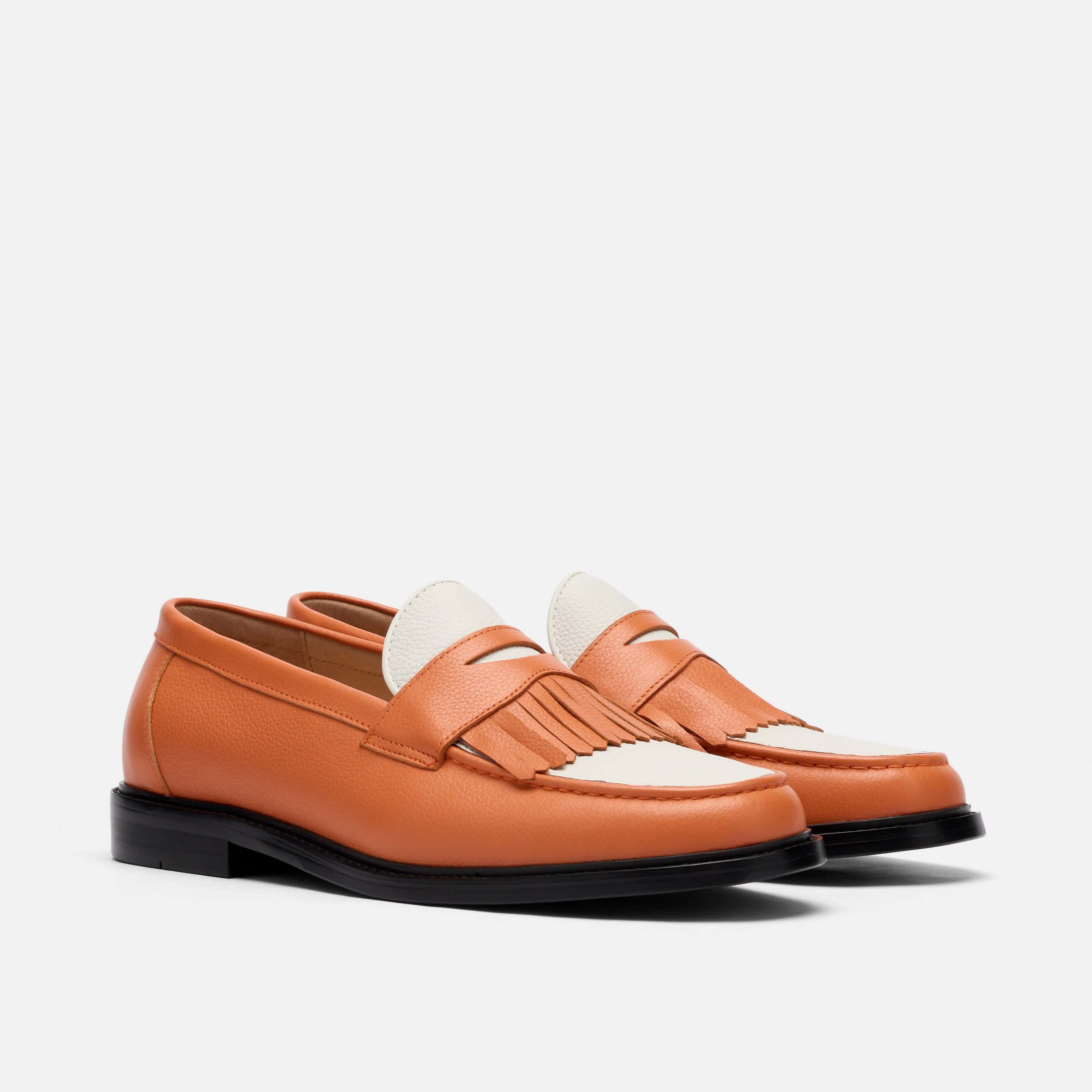 Clint Orange/White Leather Kiltie Loafers
