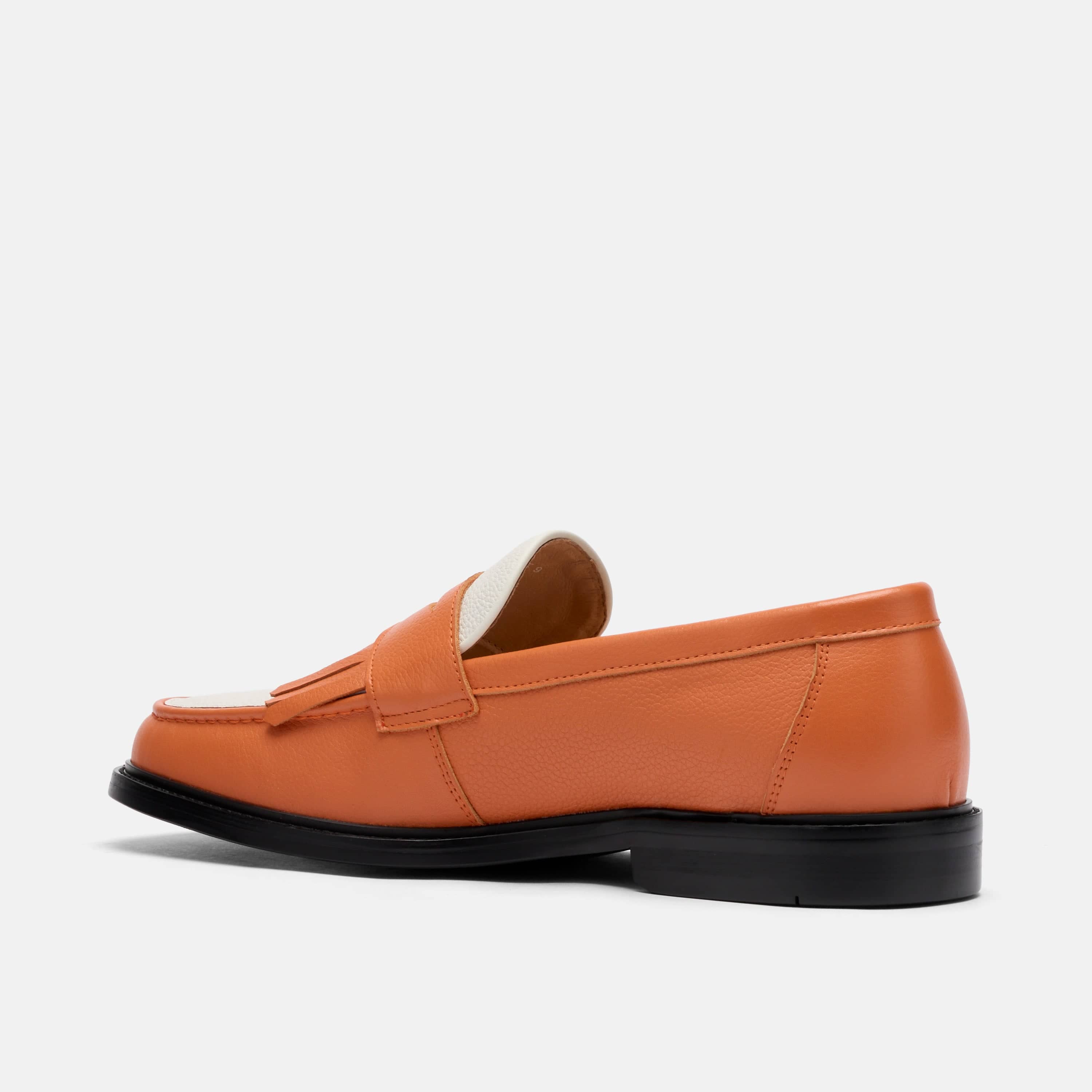 Clint Orange/White Leather Kiltie Loafers