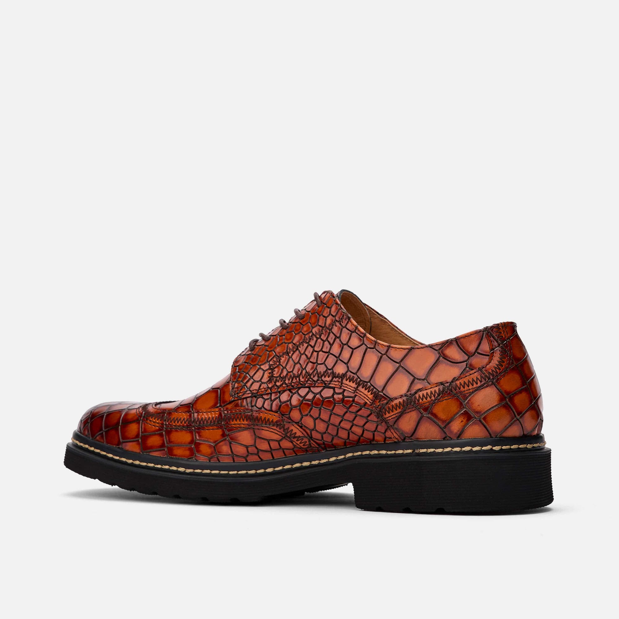 Roman Cognac Croc Leather Wingtip Sneakers