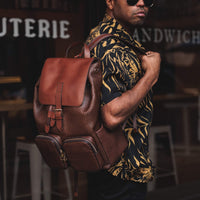 SOHO Woven Cognac Leather Backpack
