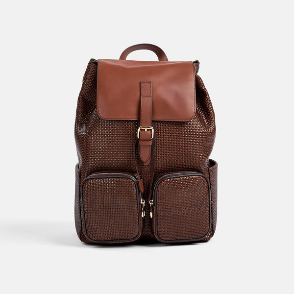 SOHO Woven Cognac Leather Backpack