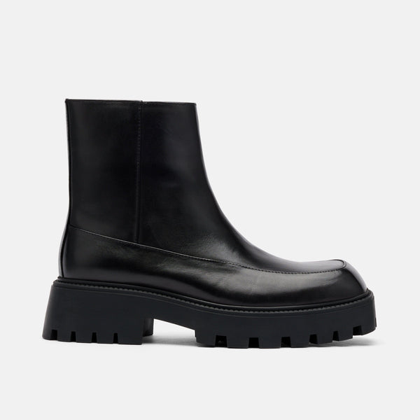 Commander Black Leather Square Toe Side Zip Boots
