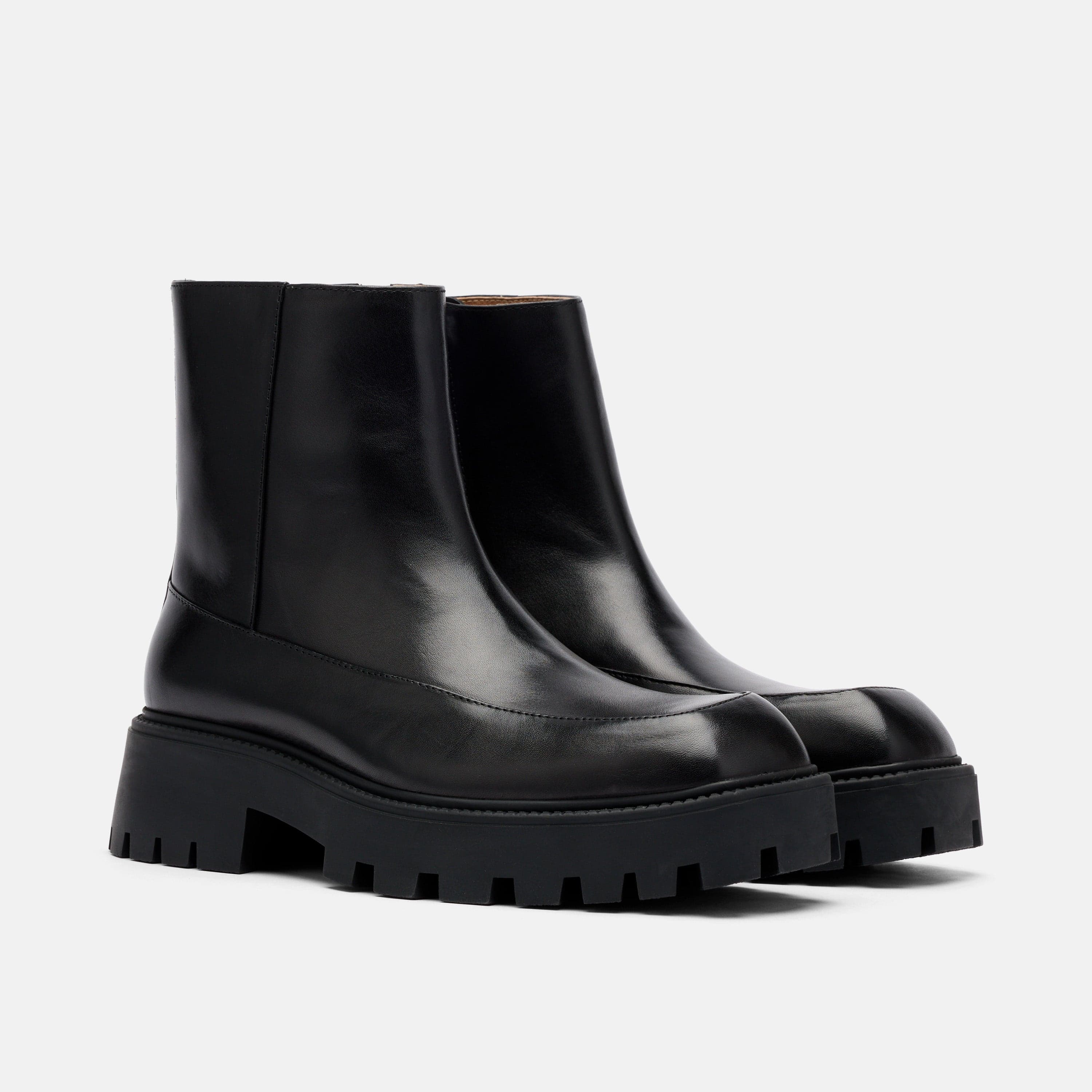 Commander Black Leather Square Toe Side Zip Boots