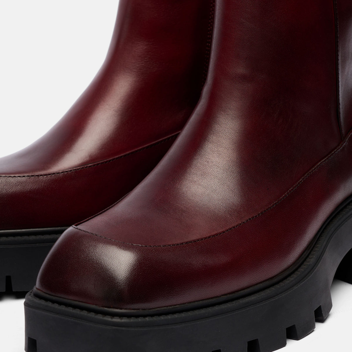 Commander Dark Cherry Leather Square Toe Side Zip Boots