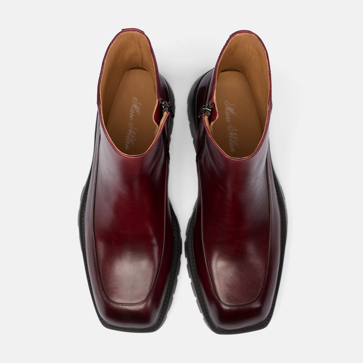 Commander Dark Cherry Leather Square Toe Side Zip Boots