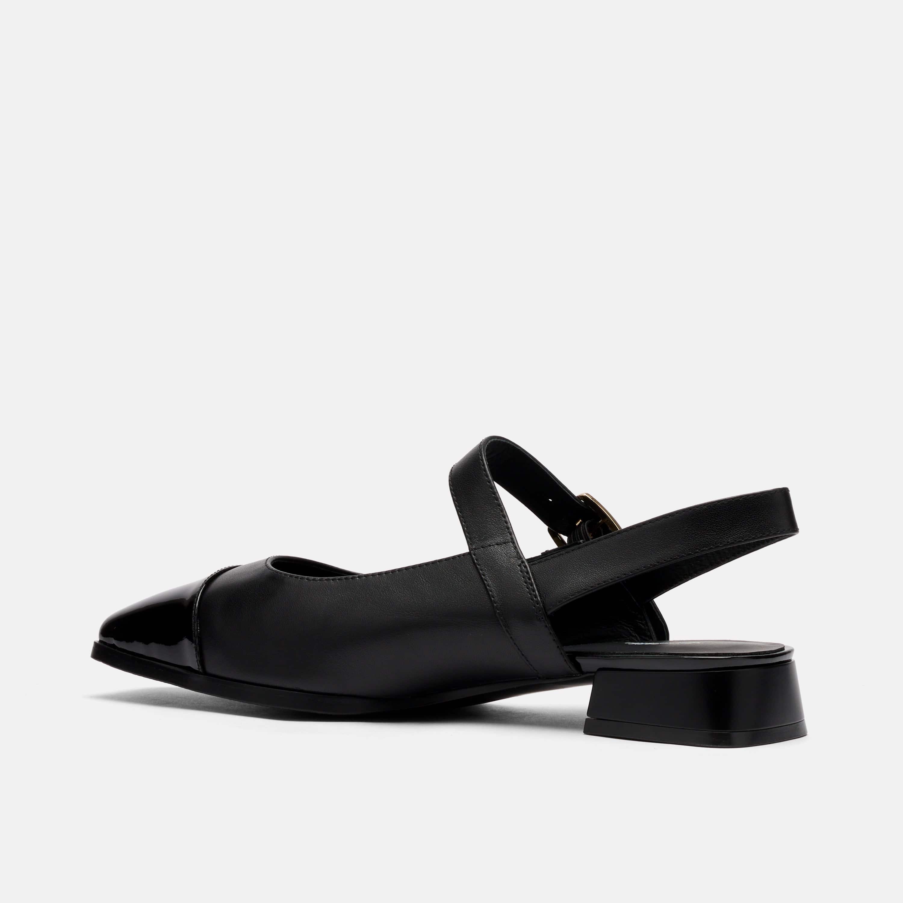 Cora Black Leather Mary Jane Lug Slingbacks