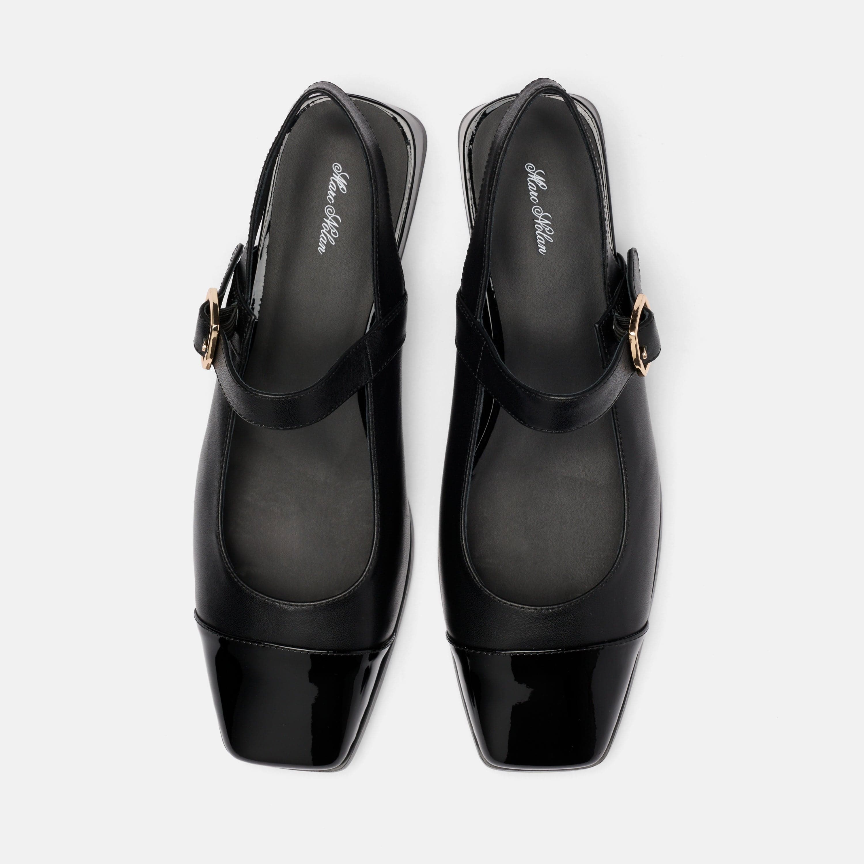 Cora Black Leather Mary Jane Lug Slingbacks
