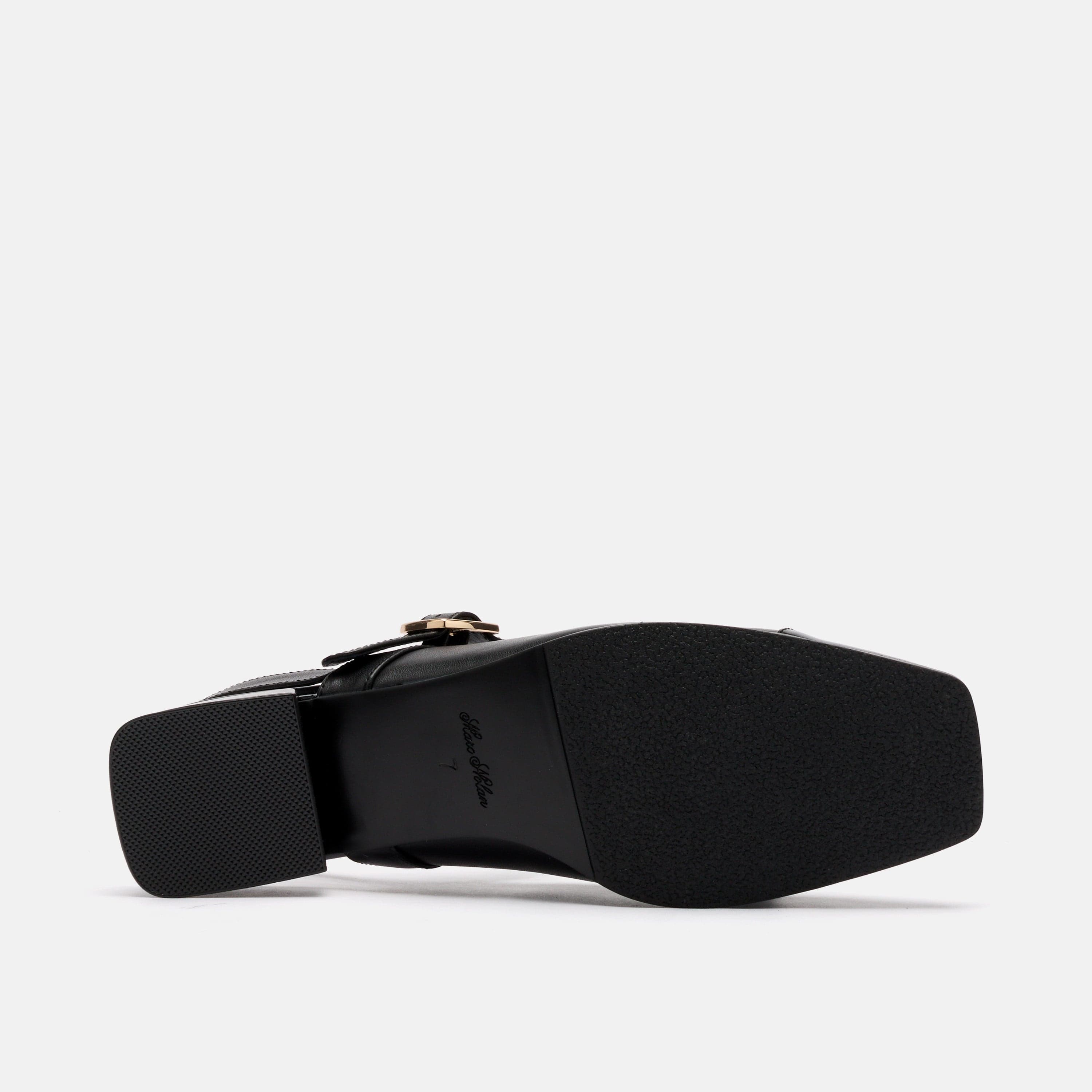 Cora Black Leather Mary Jane Lug Slingbacks