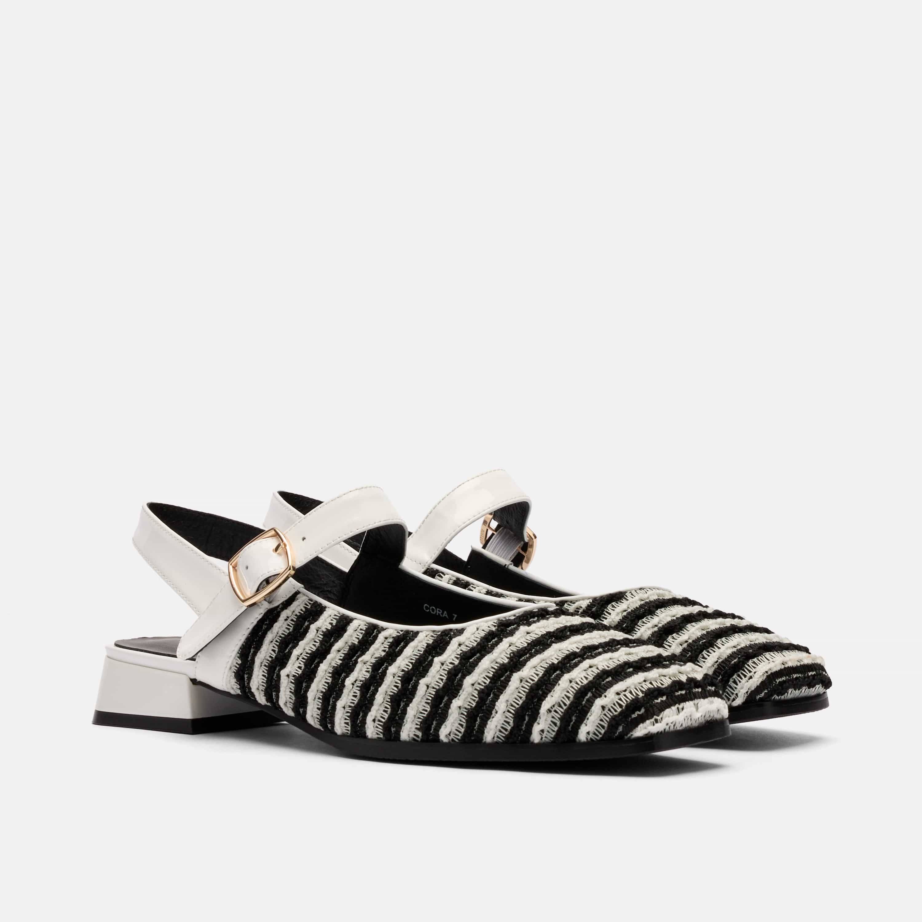 Cora White/Black Leather Mary Jane Lug Slingbacks