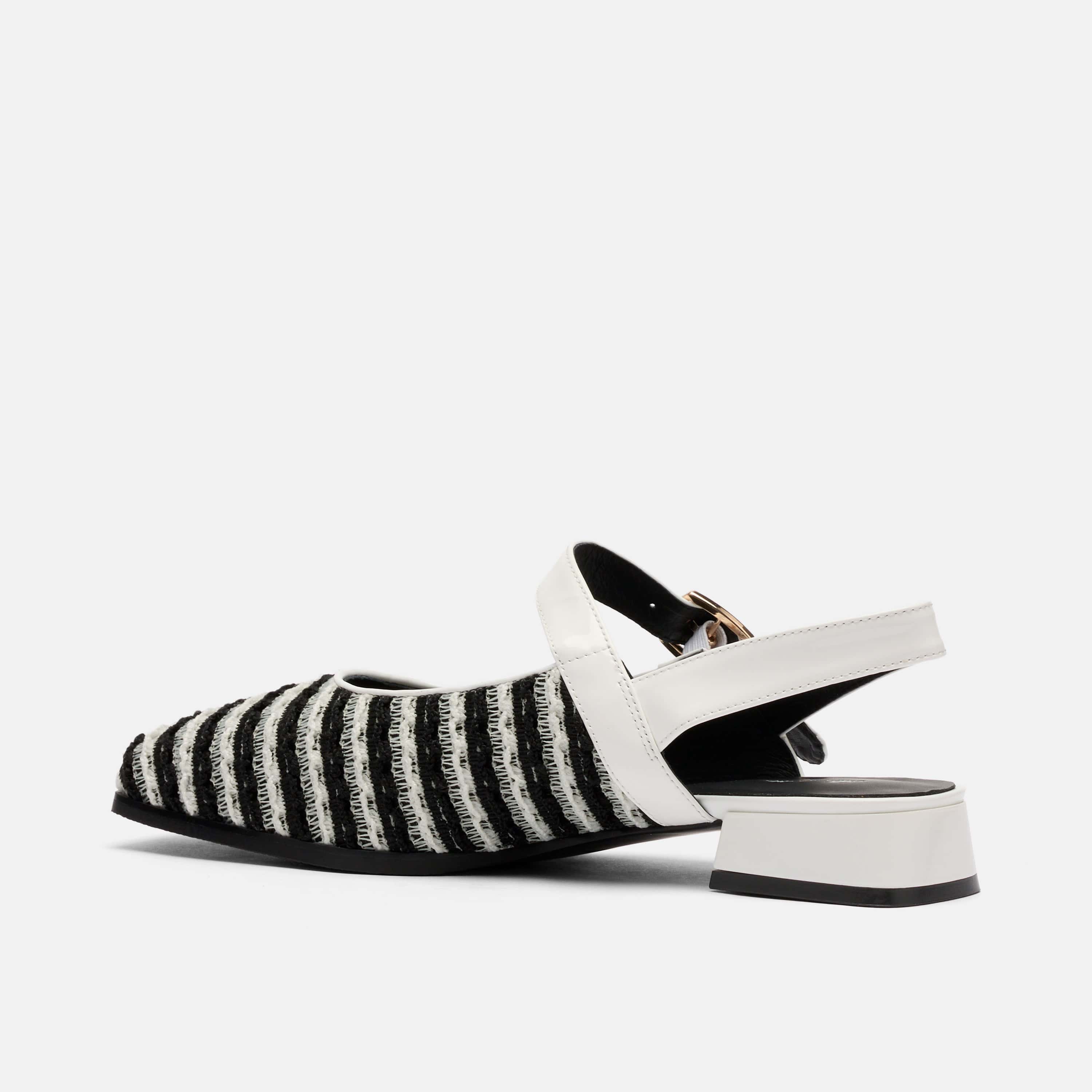 Cora White/Black Leather Mary Jane Lug Slingbacks