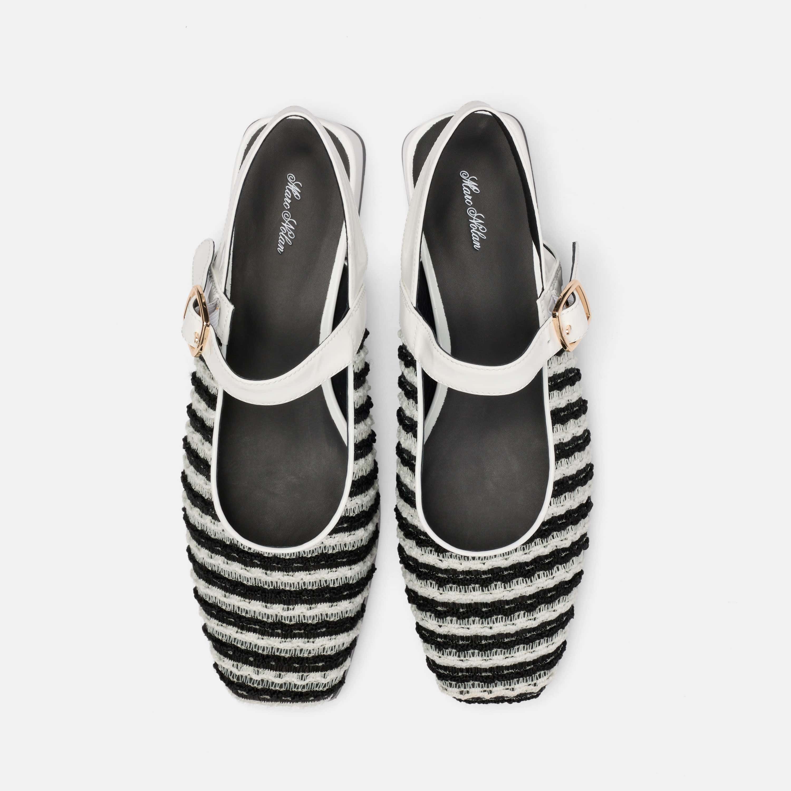 Cora White/Black Leather Mary Jane Lug Slingbacks