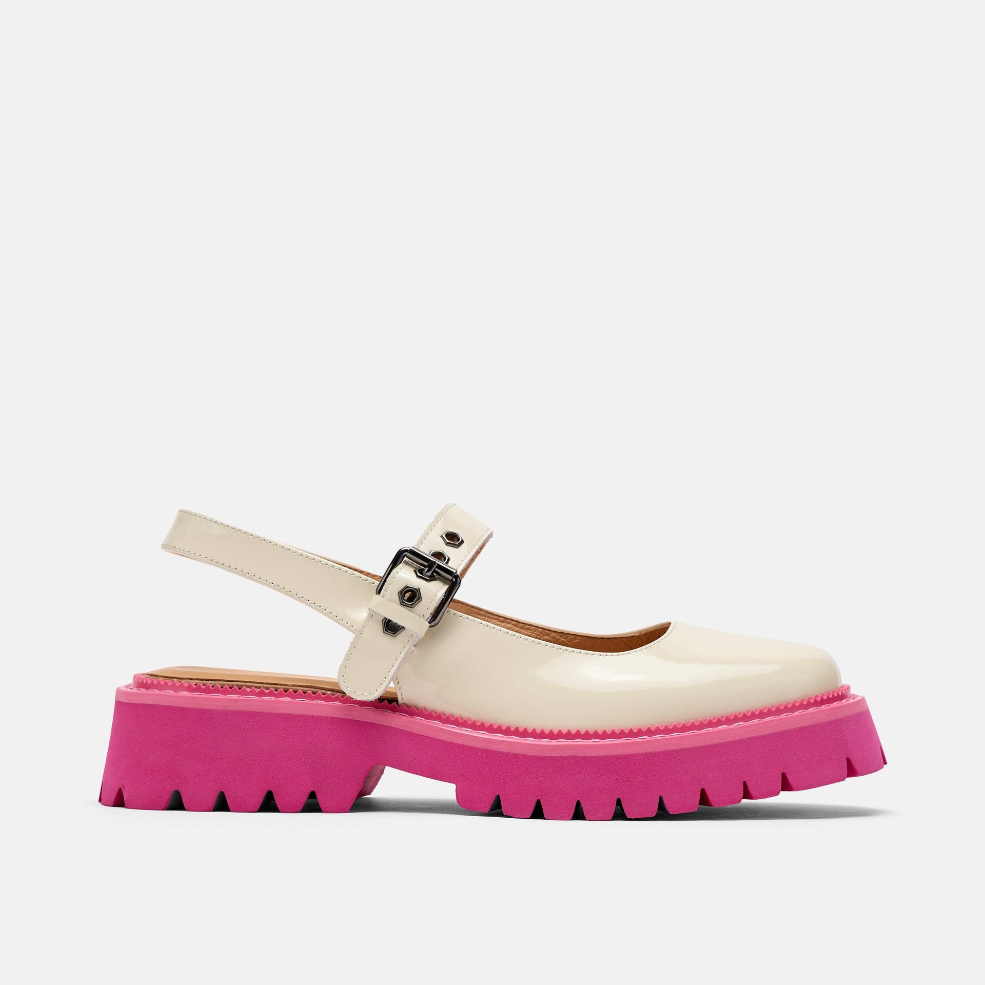 Luna Cream Pink Leather Mary Jane Lug Slingbacks