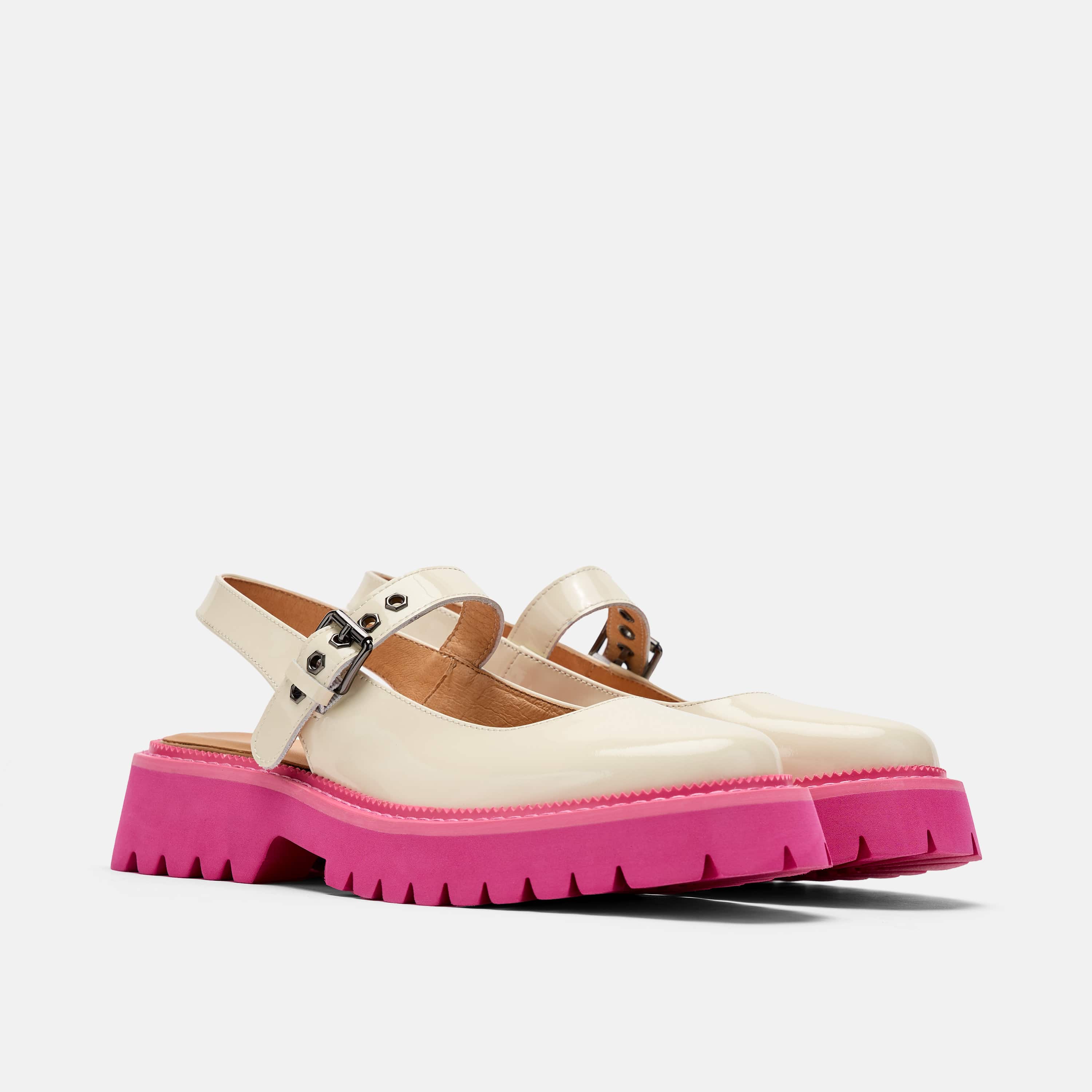 Ms. Luna Cream/Pink Leather Lug Sole Mary Jane