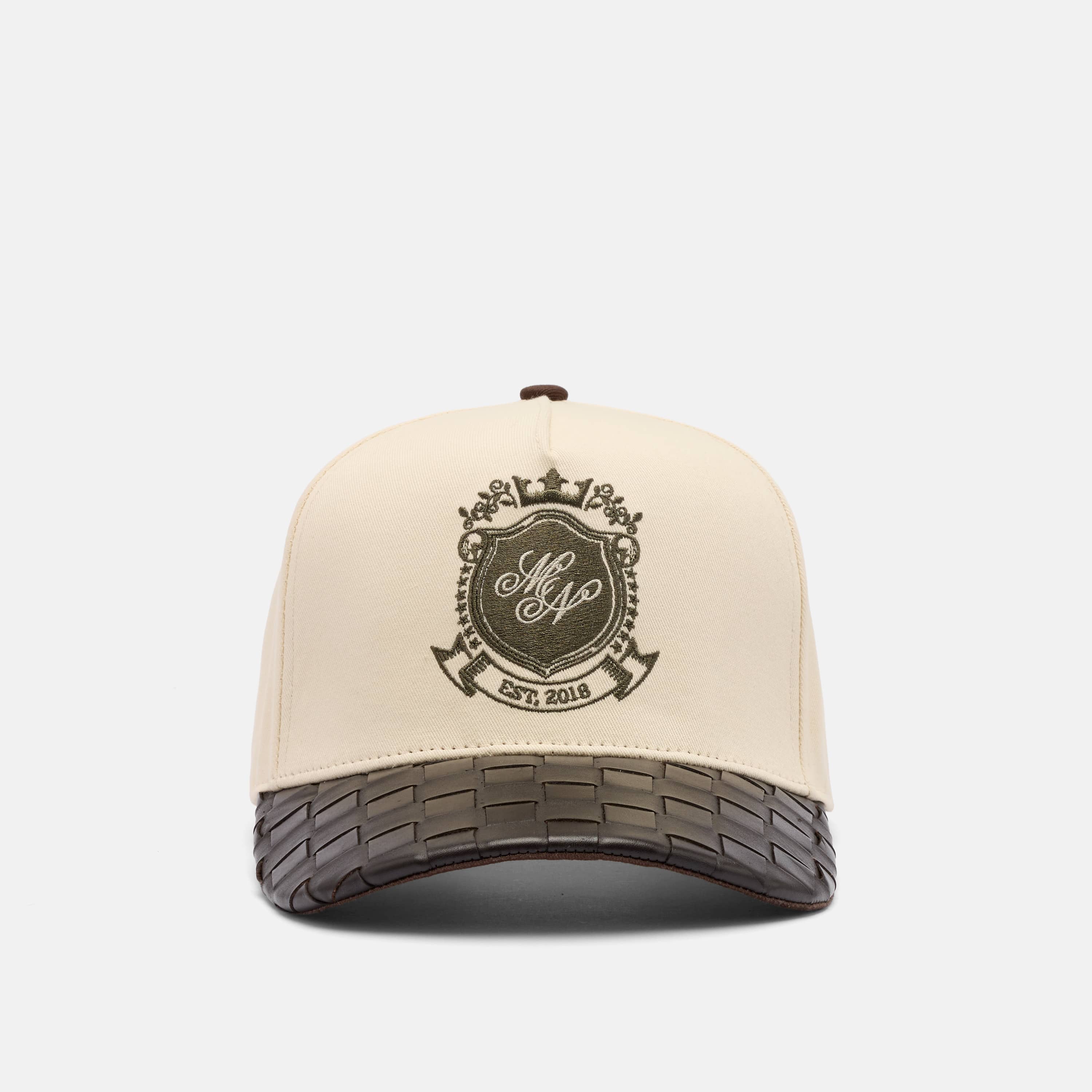 Marc Nolan Crest Logo Hat - Cream/Brown Woven Leather