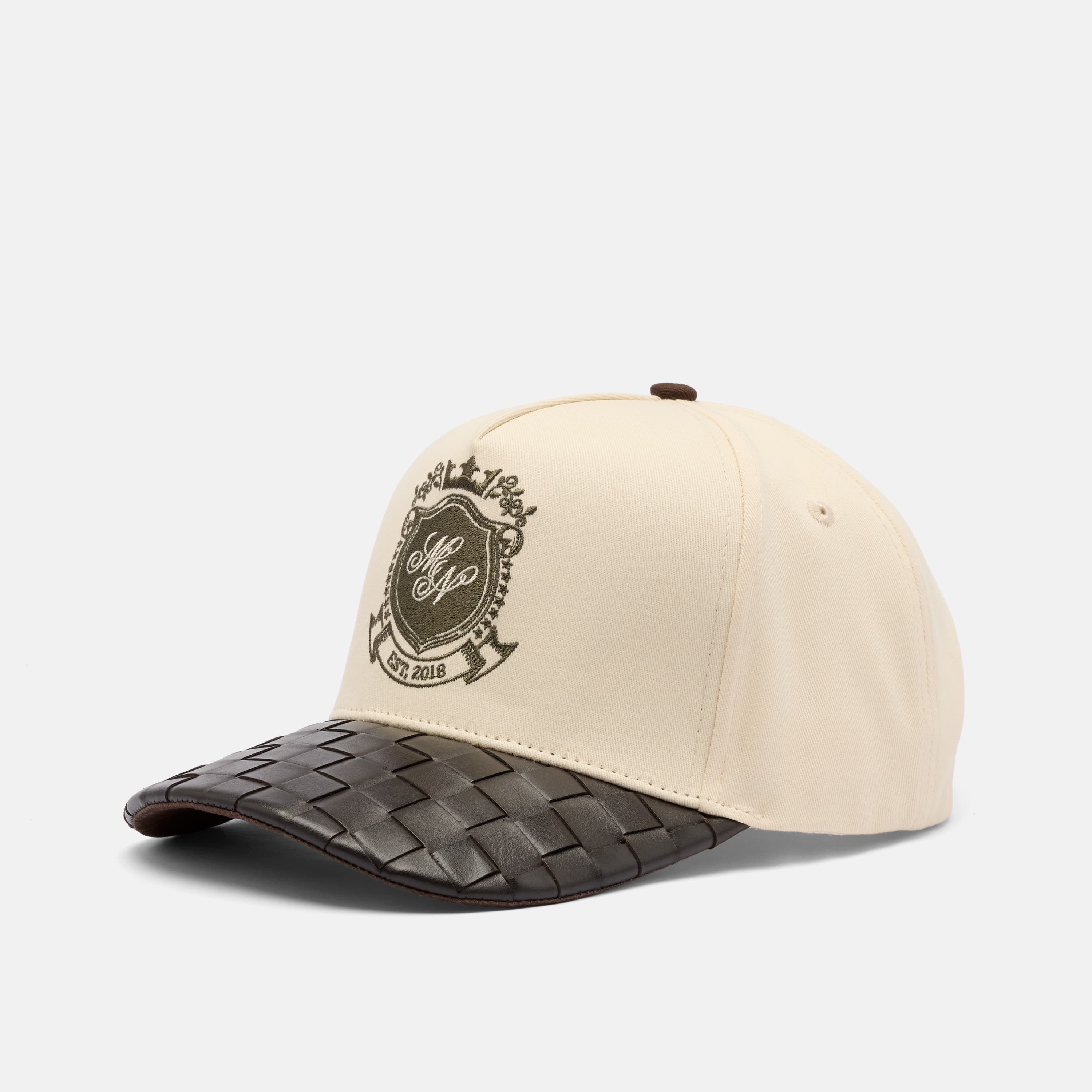 Marc Nolan Crest Logo Hat - Cream/Brown Woven Leather