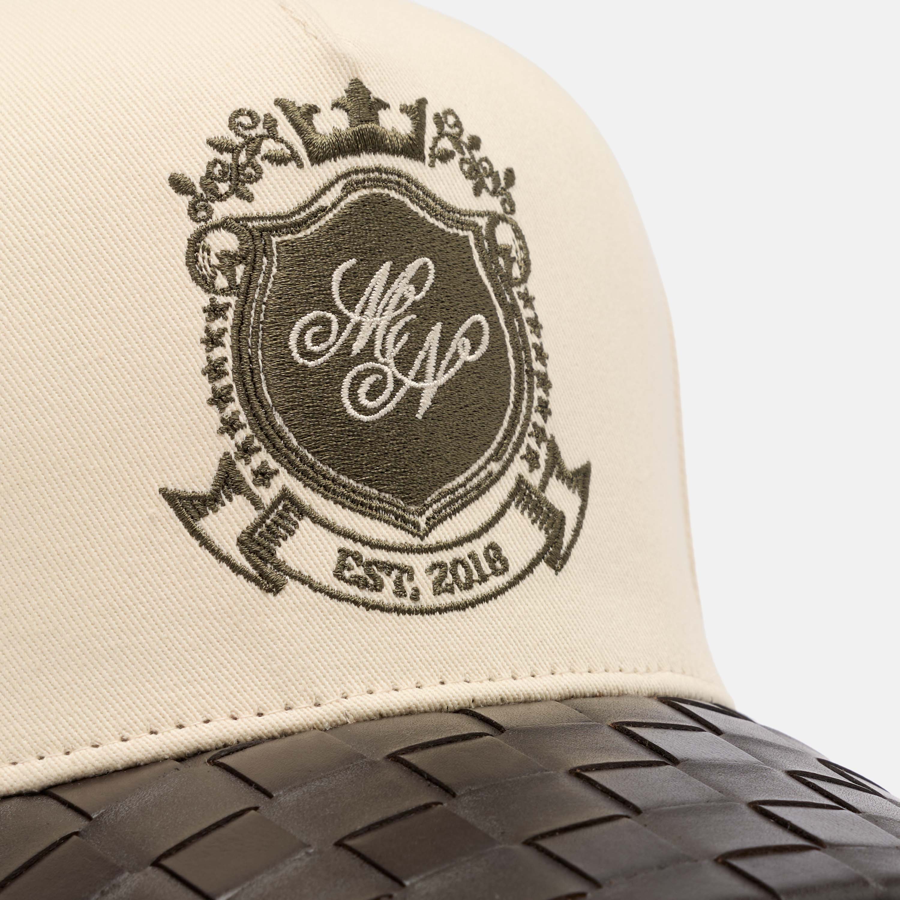 Marc Nolan Crest Logo Hat - Cream/Brown Woven Leather