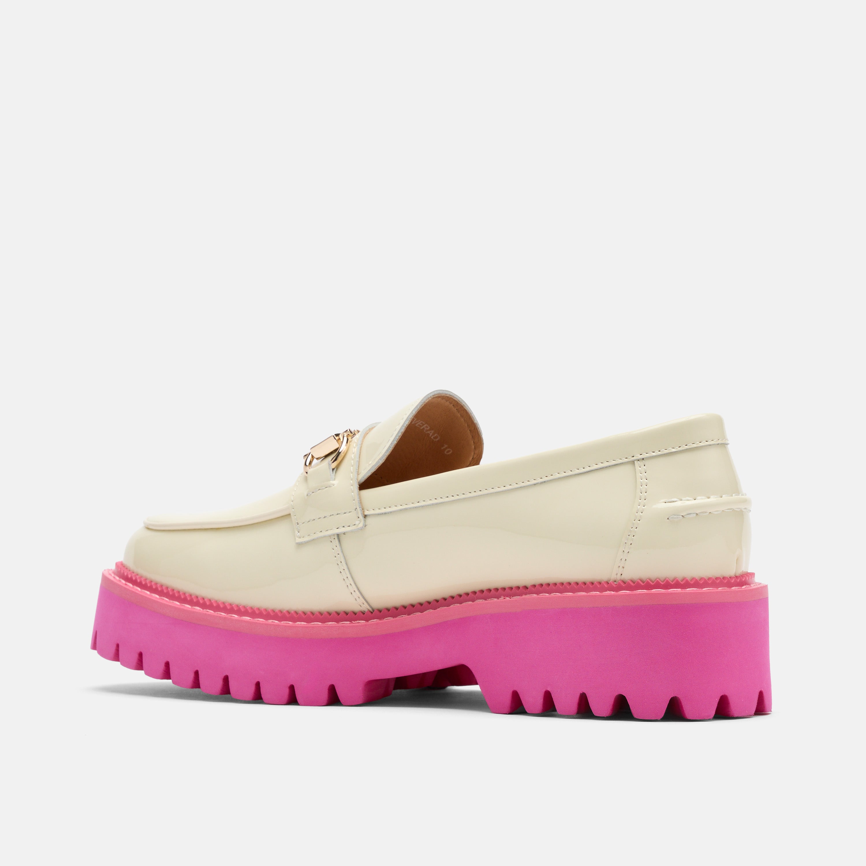 Ms. Boulevard Cream/Pink Patent Leather Bit Loafers