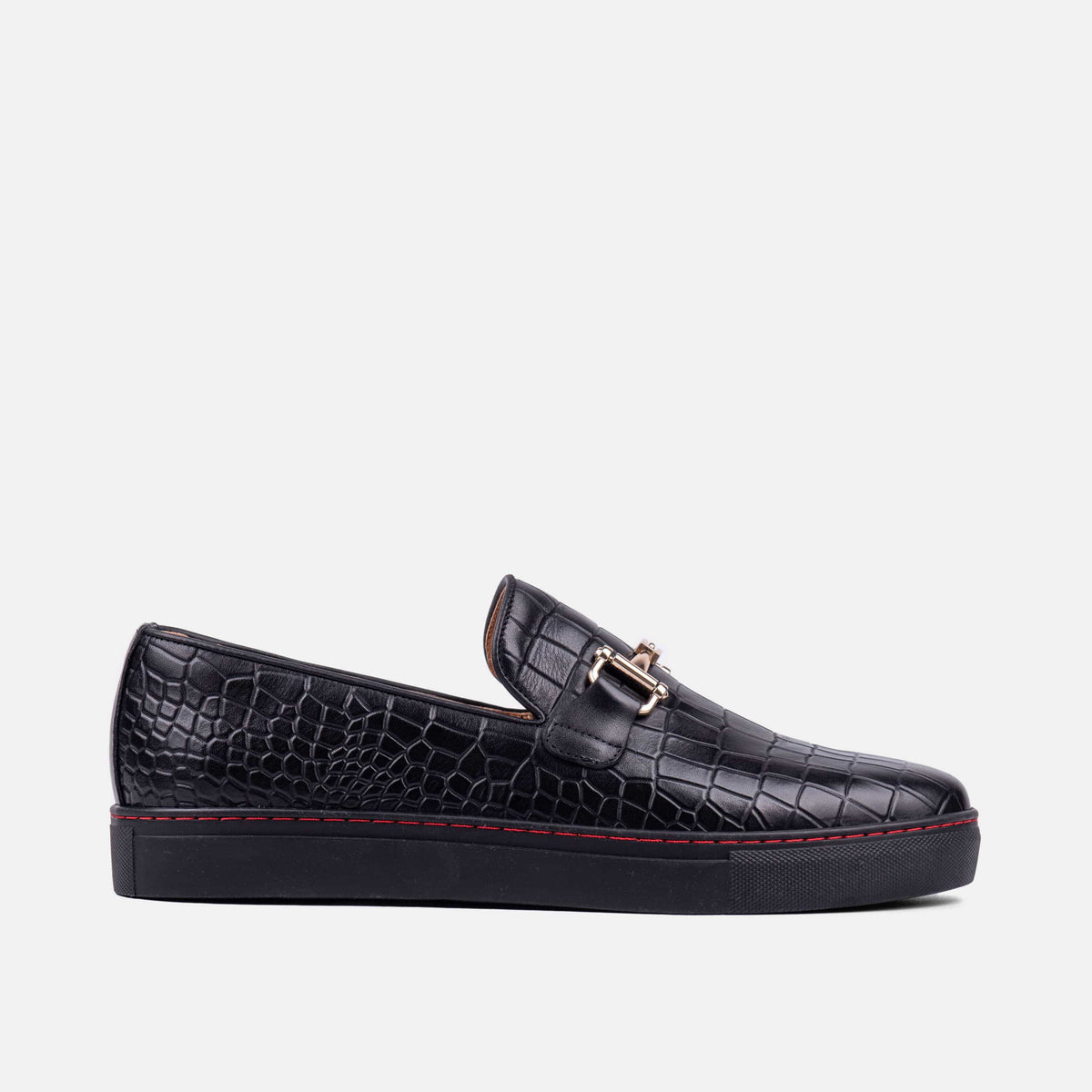 Boardwalk Black Crocskin Leather Horse-Bit Sneakers display picture 1