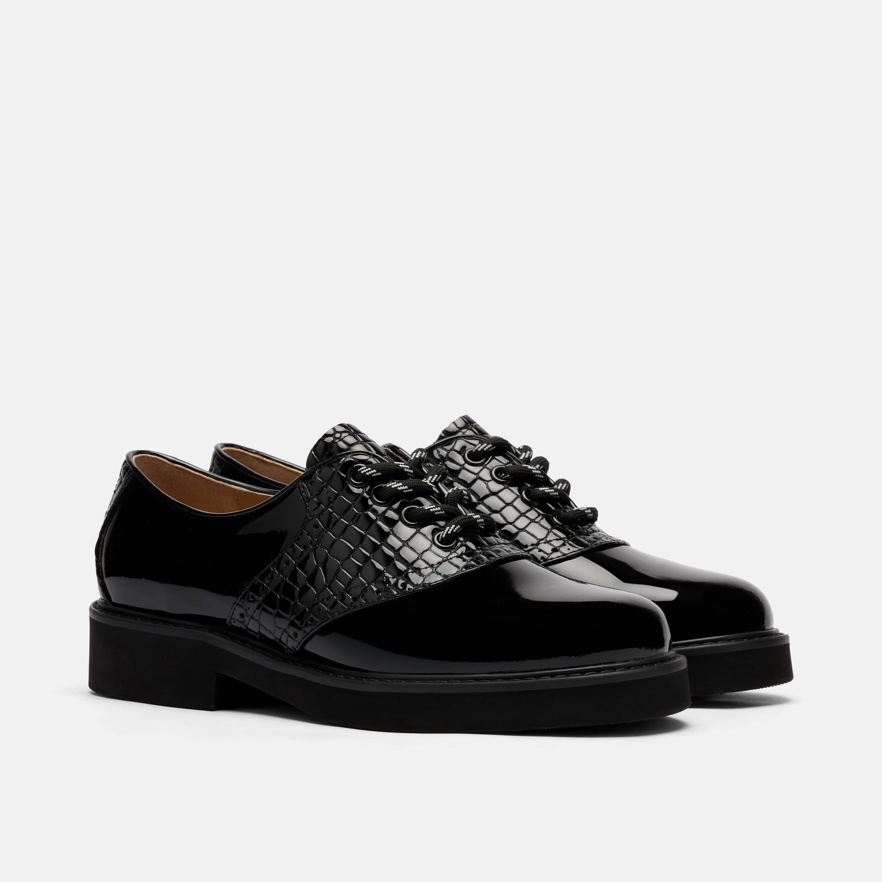 Demi Black Leather Lug Oxfords