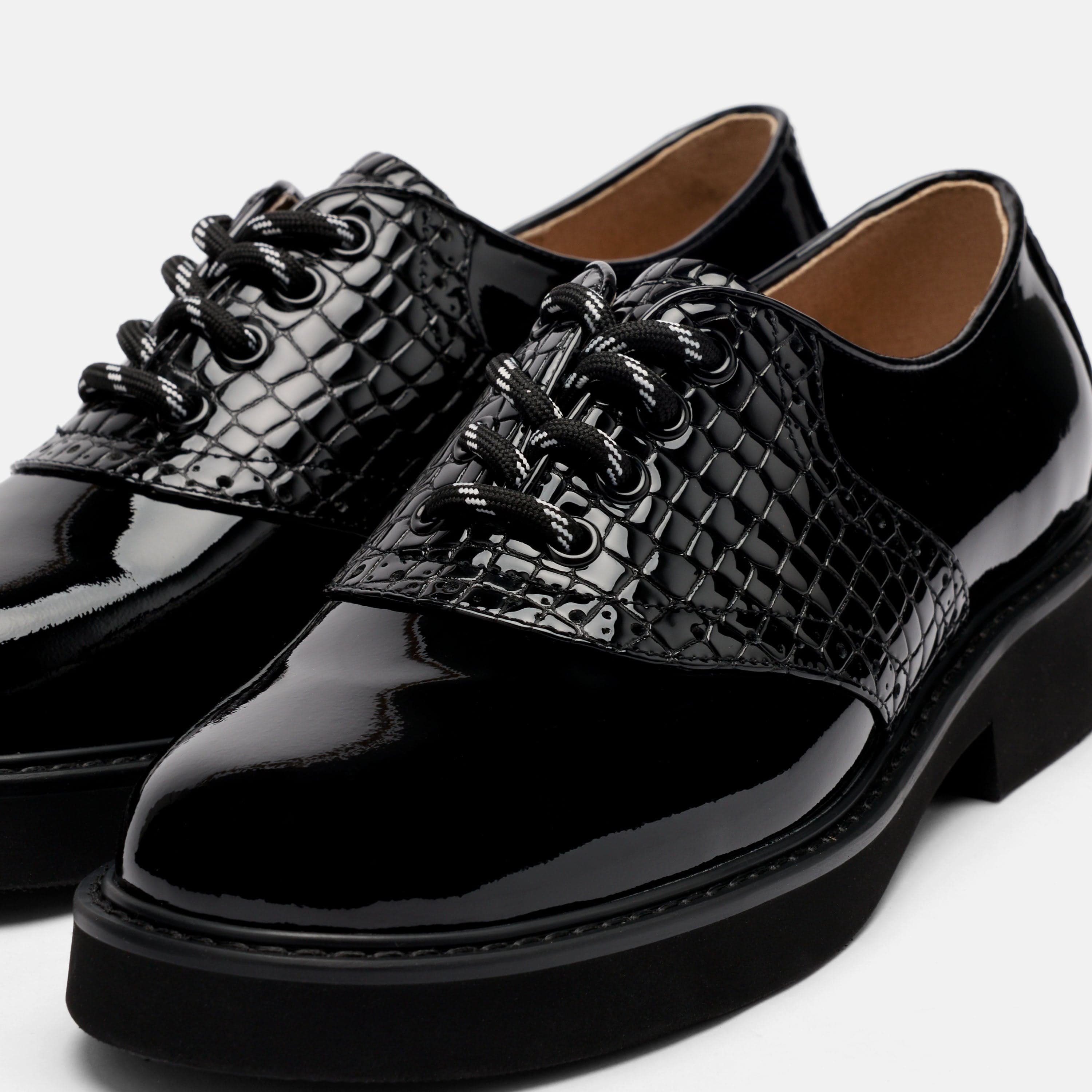 Demi Black Leather Lug Oxfords